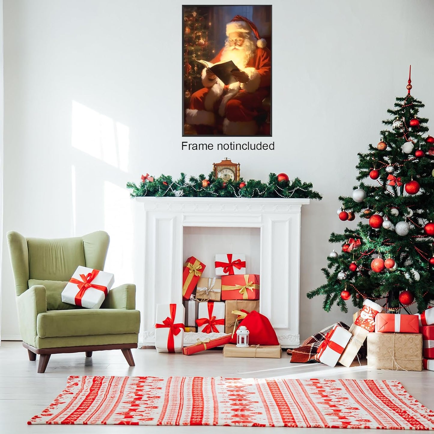 Vintage Christmas Canvas Wall Art, Santa Claus Reading Book Canvas Prints, Aesthetic Merry Christmas Poster for Home Office Xmas Picture Decor Winter Holiday Presents 12x16 Inch Unframed
