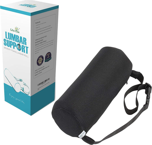 Lumbar Roll for Back Support - 100% Memory Foam - Optimized Firmness - 11 Inches Long with 4.5 Inches Diameter - Breathable Mesh Pillow Cover - for Comfortable Alignment and Support