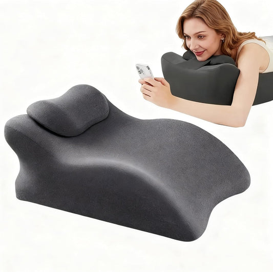Memory Foam Wedge Pillow for Sleeping and Reading, Ergonomic Multi-Purpose Backrest, Face Down Prone Pillow, Superior Neck & Shoulder Support with Removable Cover (Dark Gray)