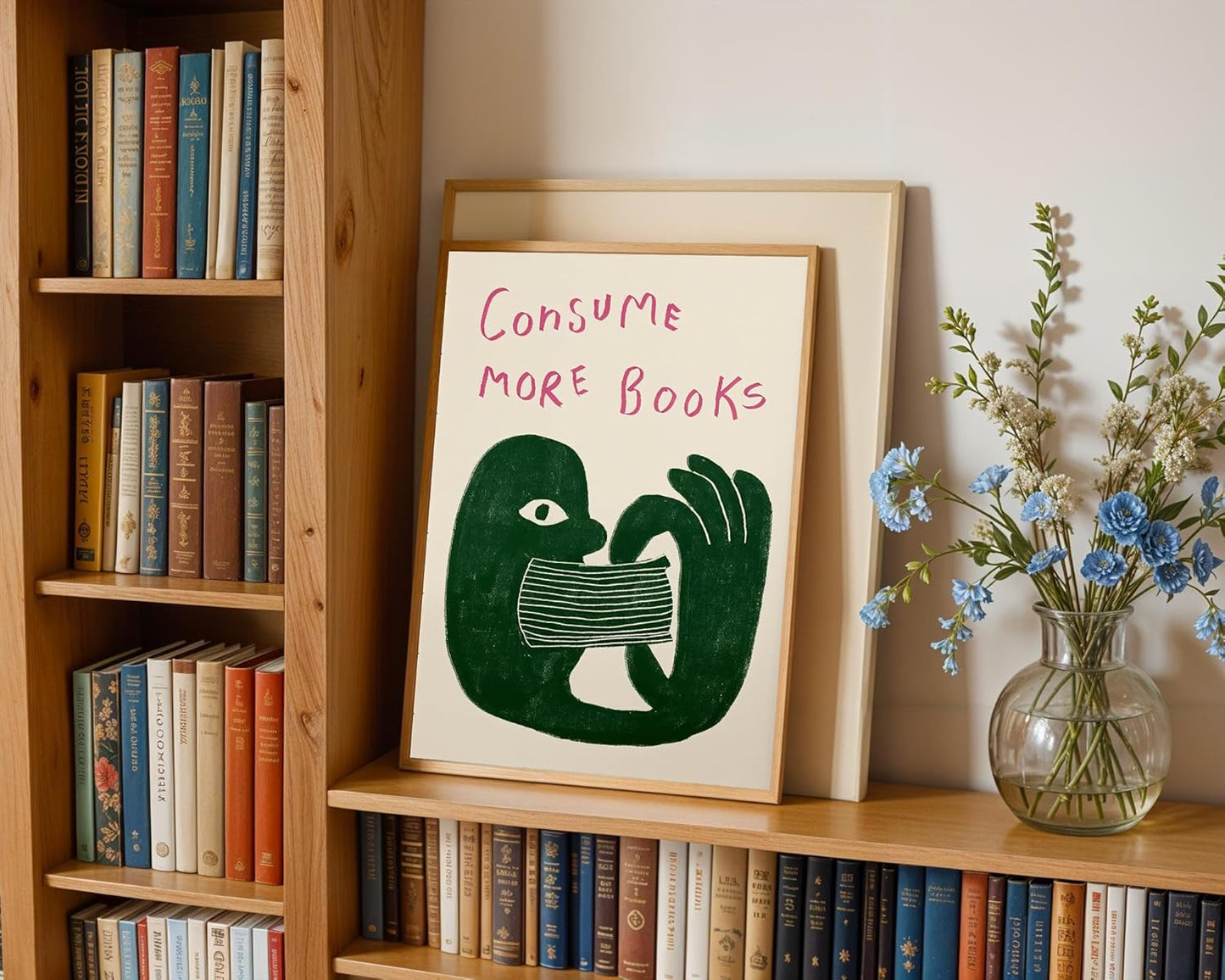 Funny Reading Wall Art Prints Bookish Wall Decor, Consume More Books Quote Canvas Print, Retro Book Art Cool Literature Dorm Room Classroom Library Living Room Home Decor 16x24 Inch Unframed