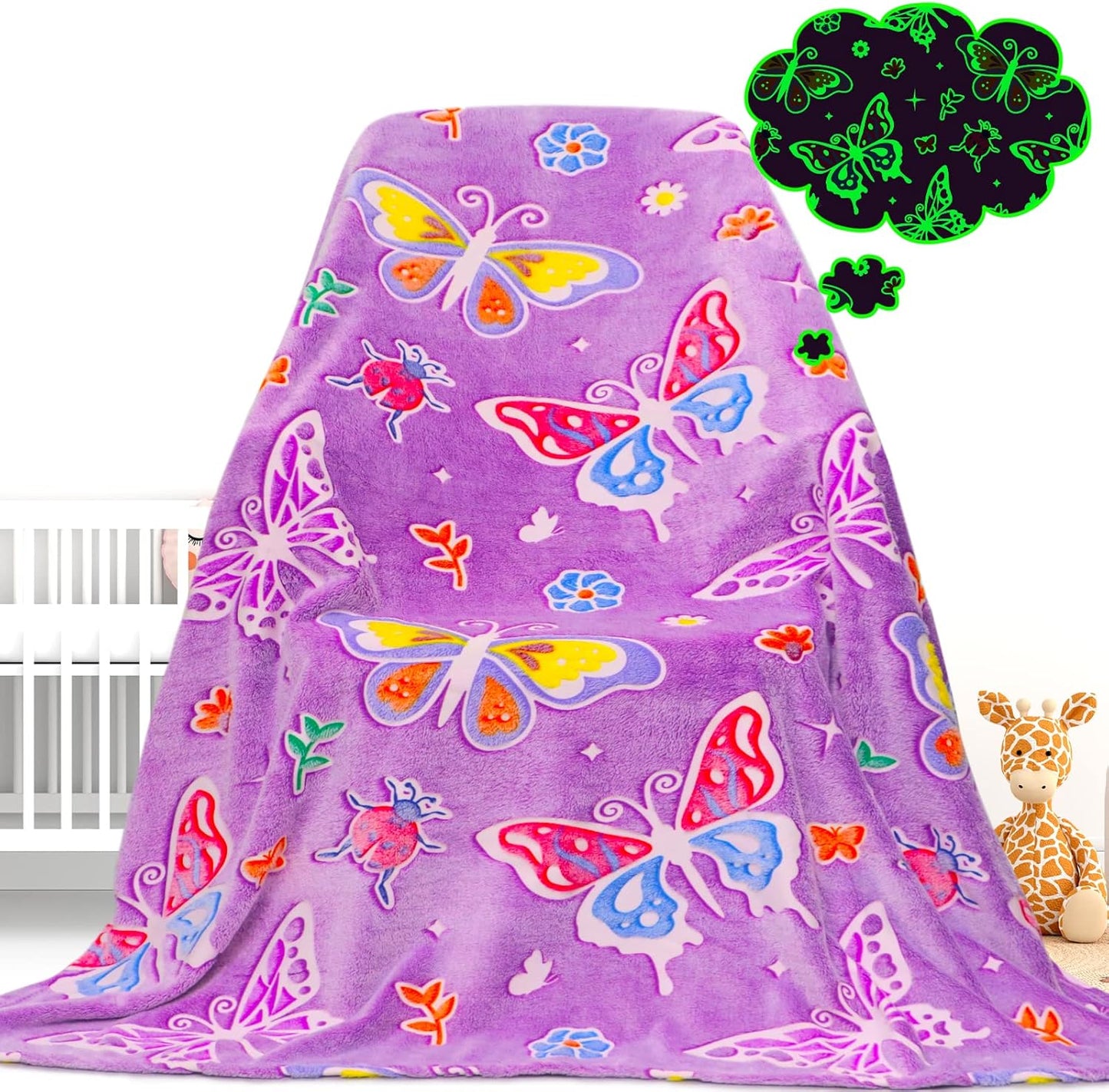 Butterfly Gifts Glow in the Dark Blanket for Girls, Soft Flannel Throw Easter Blanket for Kids Toddlers, Girls Birthday Gifts for Granddaughter, Butterfly Decor, 40"x50"