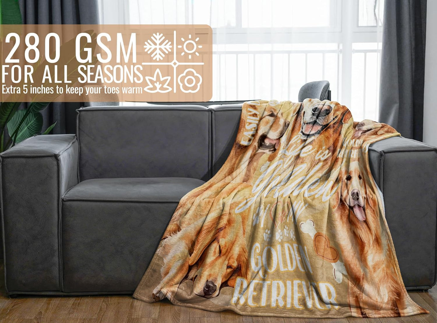 Golden Retriever Blanket Gifts for Dog Lover & Owner, Golden Retriever Gifts for Women & Men, Dog Mom & Dad, Soft Flannel Blanket, 65 x 50 inches