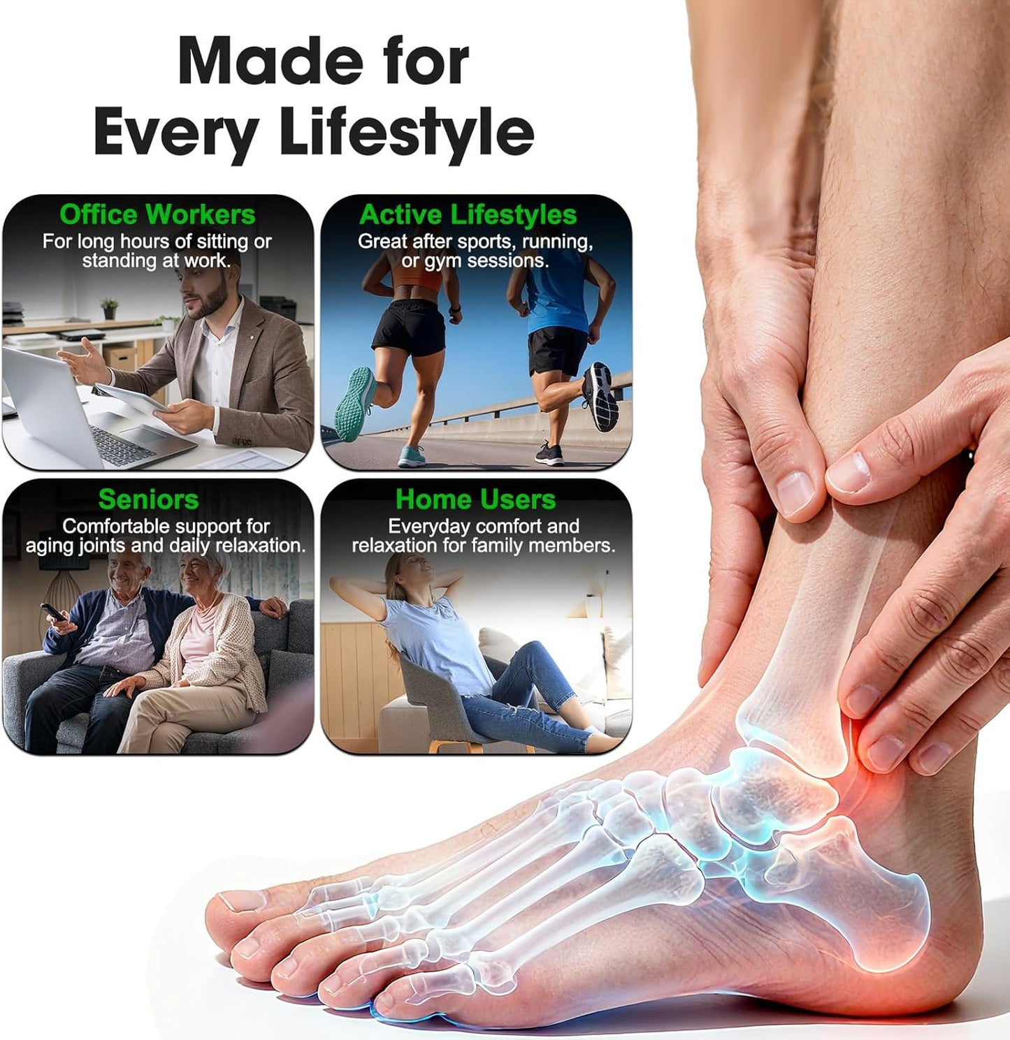 Cordless Foot Ankle Massager for Pain Relief, Ankle Heating Pad with Massage, Foot Massager with Heat, Adjustable Timer, 6 Heat Levels, 3 Vibration Modes, Single One