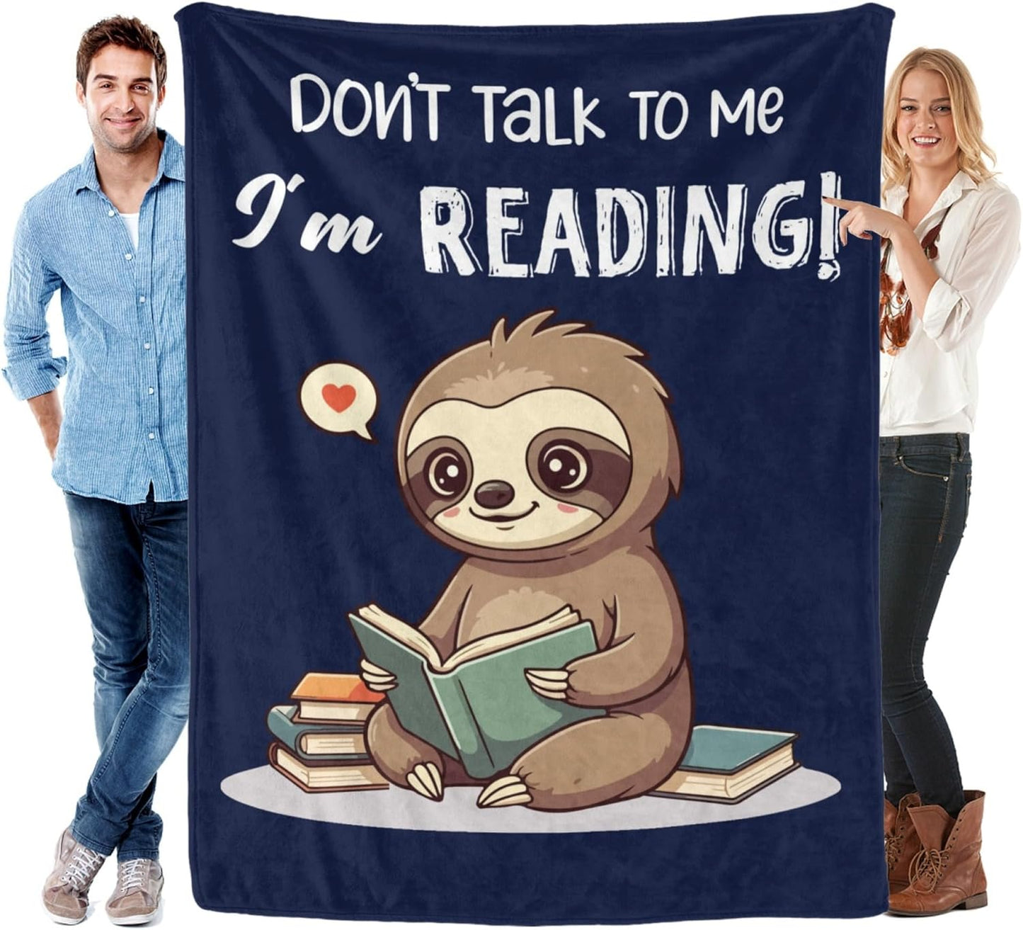 Reading Book Blanket for Women Men, Best Book Lovers Bookish Bookworm Teacher Teenager Gifts on Christmas Birthday Graduation, Funny Flannel Throw Blanket with Sloth Reading for Bed Sofa Decor 60"X50"
