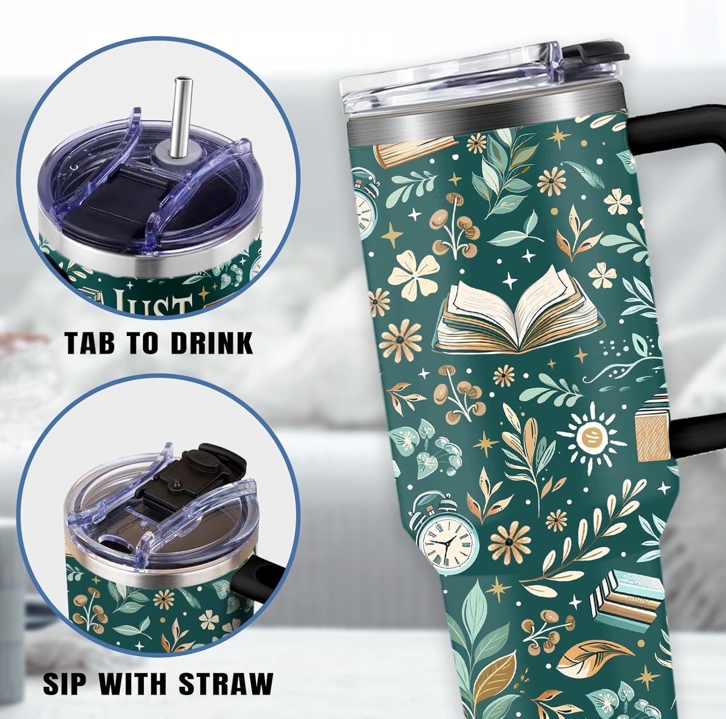 Reading Tumbler For Women, 30 Oz Reading Stainless Steel Vacuum Tumbler, Birthday Christmas Graduation Gifts For Women Mom Sister Best Friends, Green Travel Coffee Insulated Cup