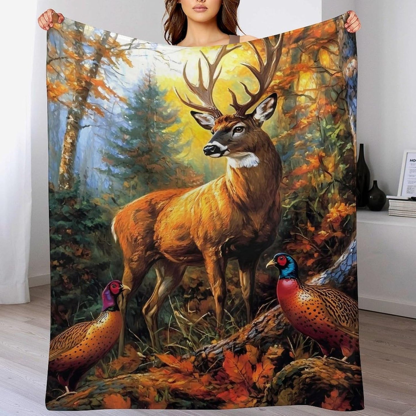Wildlife Deer Forests Throw Blanket for Couch Bed Plush Cozy Fuzzy Flannel Blanket for All Season 40"x50"