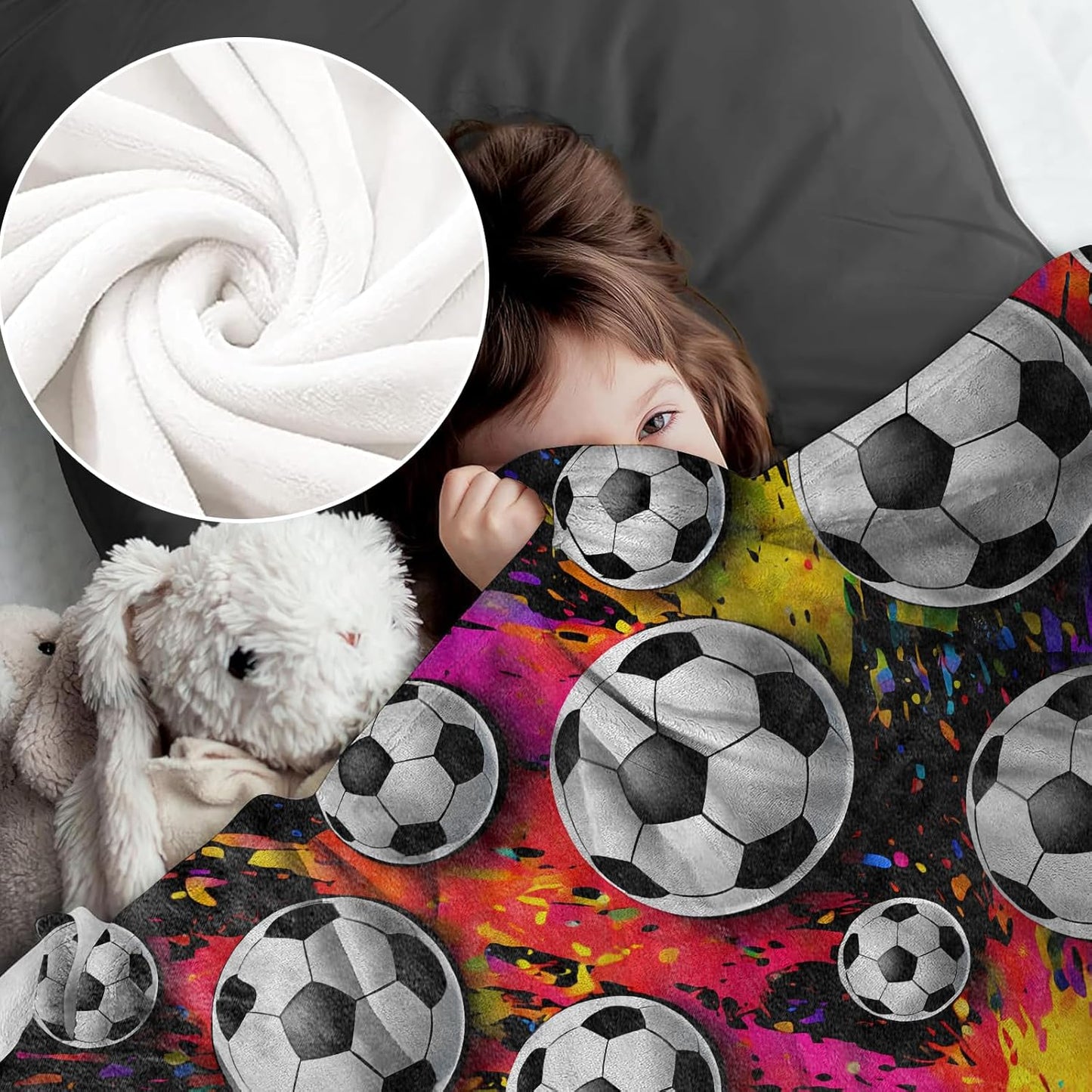 Soccer Blanket for Sports Lovers and Fans, Colorful Splash Flannel Blankets, Players Team Soccer Gifts, Soft Warm Cozy Throws for Sofa Couch Bed Living Room Bedroom Home Decor 60" x 50"