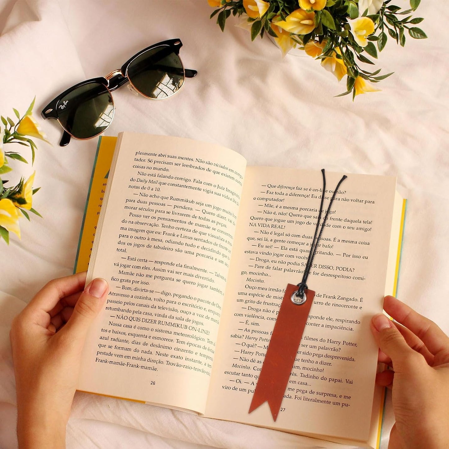 6Pcs Classic Leather Bookmark Personalized Stitched Bookmark with Leather Rope Page Markers Reading Gifts for Book Lovers Readers Men Women Teachers