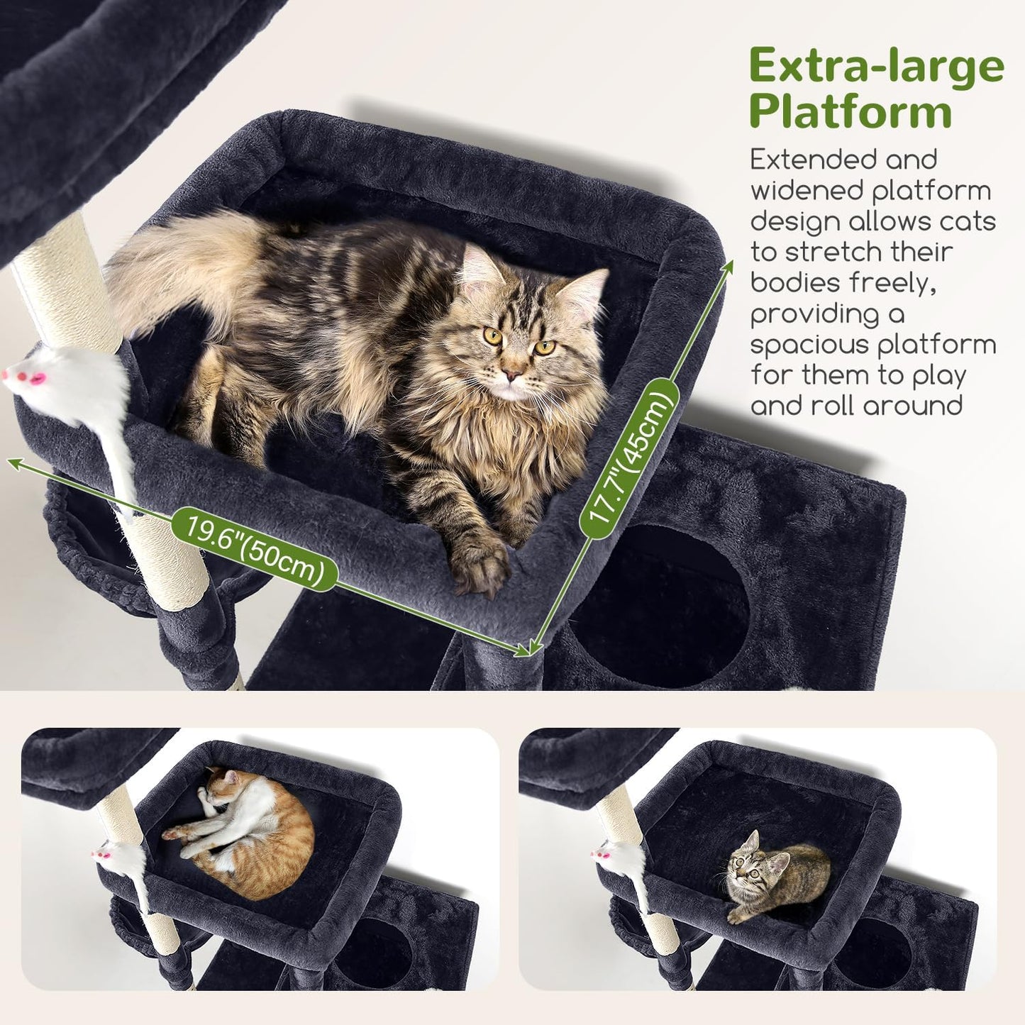 Globlazer Extra Large Cat Tower, 81-inch Tall Cat Tree for Big Cats 20 lbs, XXL Heavy Duty Cat Scratching Tower for Indoor Adult Cats with 3 Cat Condos, 8 Scratching Posts, F81, Dark Grey
