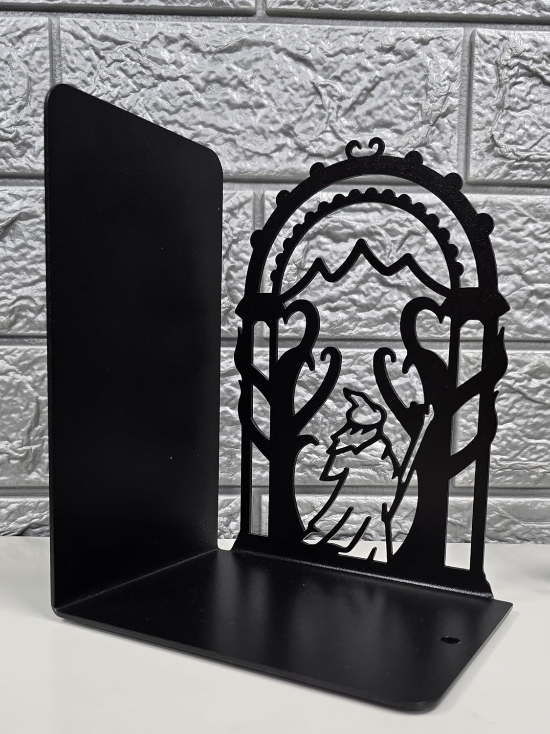 Decorative bookends for Shelves, 7 Inch Tall Heavy Metal Bookends, Unique Bookends, Non Skid Book Ends, Book Stopper for Home/Office Decor/Shelves, Wizard and Dragon Design, Black, 3lb