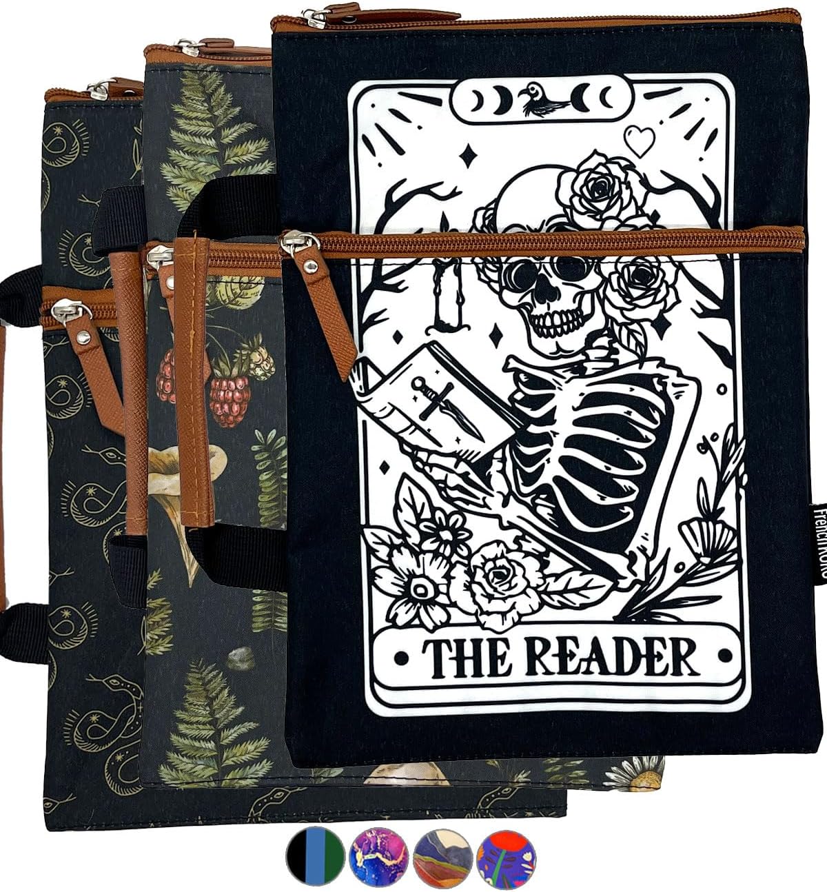 French KOKO 3-Piece Waterproof Book Sleeve Cover, Book Protector Case Travel Bible Cover Romantasy Dark Academia Dragons Carrying Fantasy Novel Reader Gift Goth Gothic Book Lover Gifts