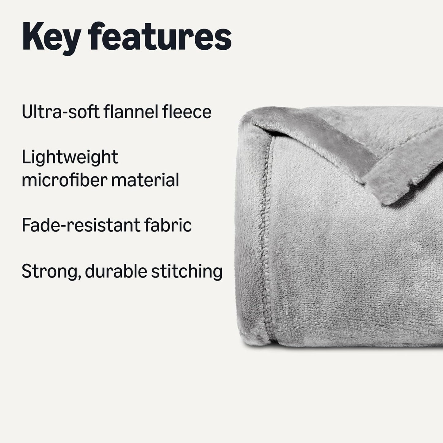 Amazon Basics Throw Blanket, Ultra-Soft Flannel Fleece Blanket, Lightweight Cozy for Couch Sofa Bedroom, Fade-Resistant Fabric, 50 x 60 Inches, Gray