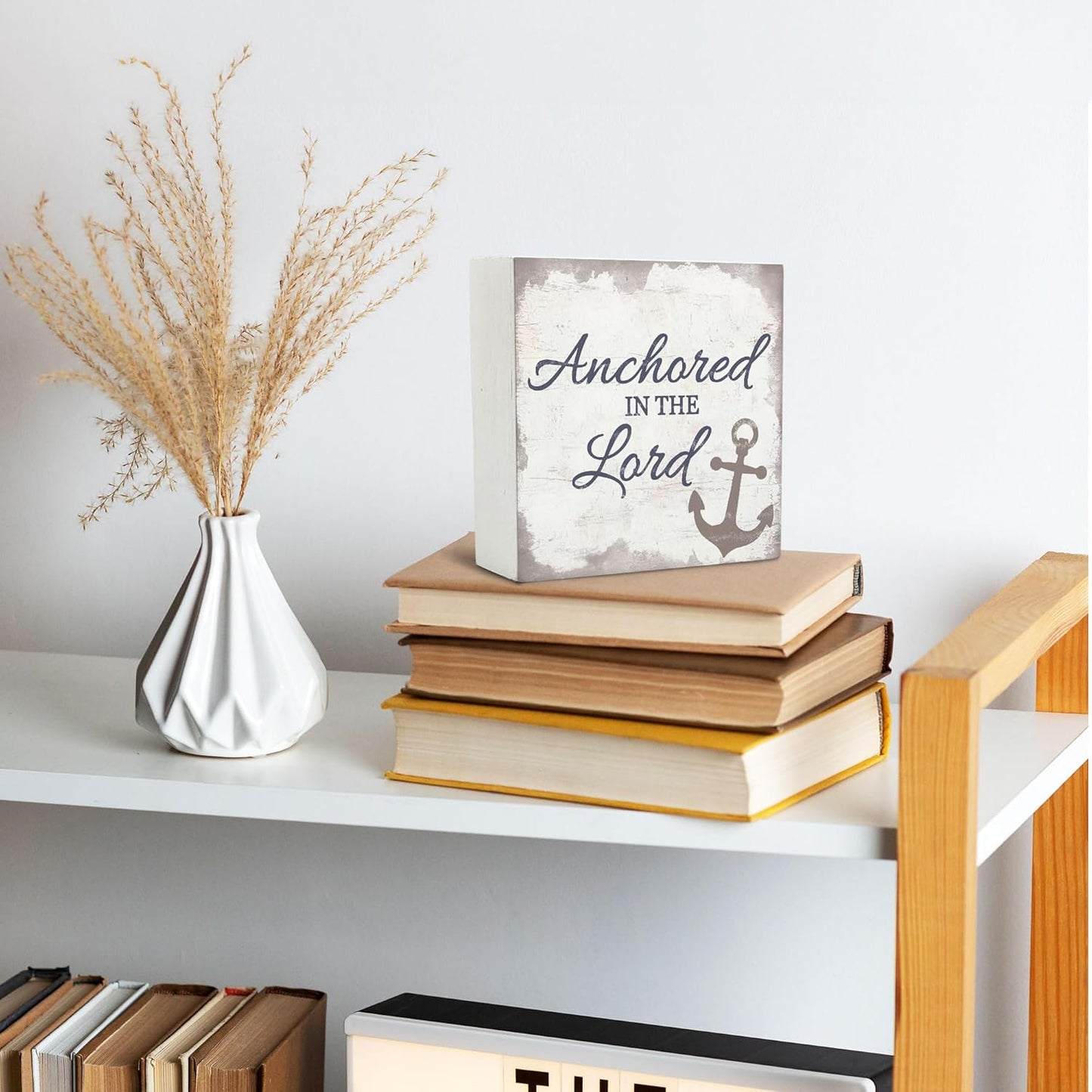 Nautical Wooden Sign 5x5 - Nautical Decor, Anchor Wood Sign for Home Bathroom Nursery, Anchored in the Lord