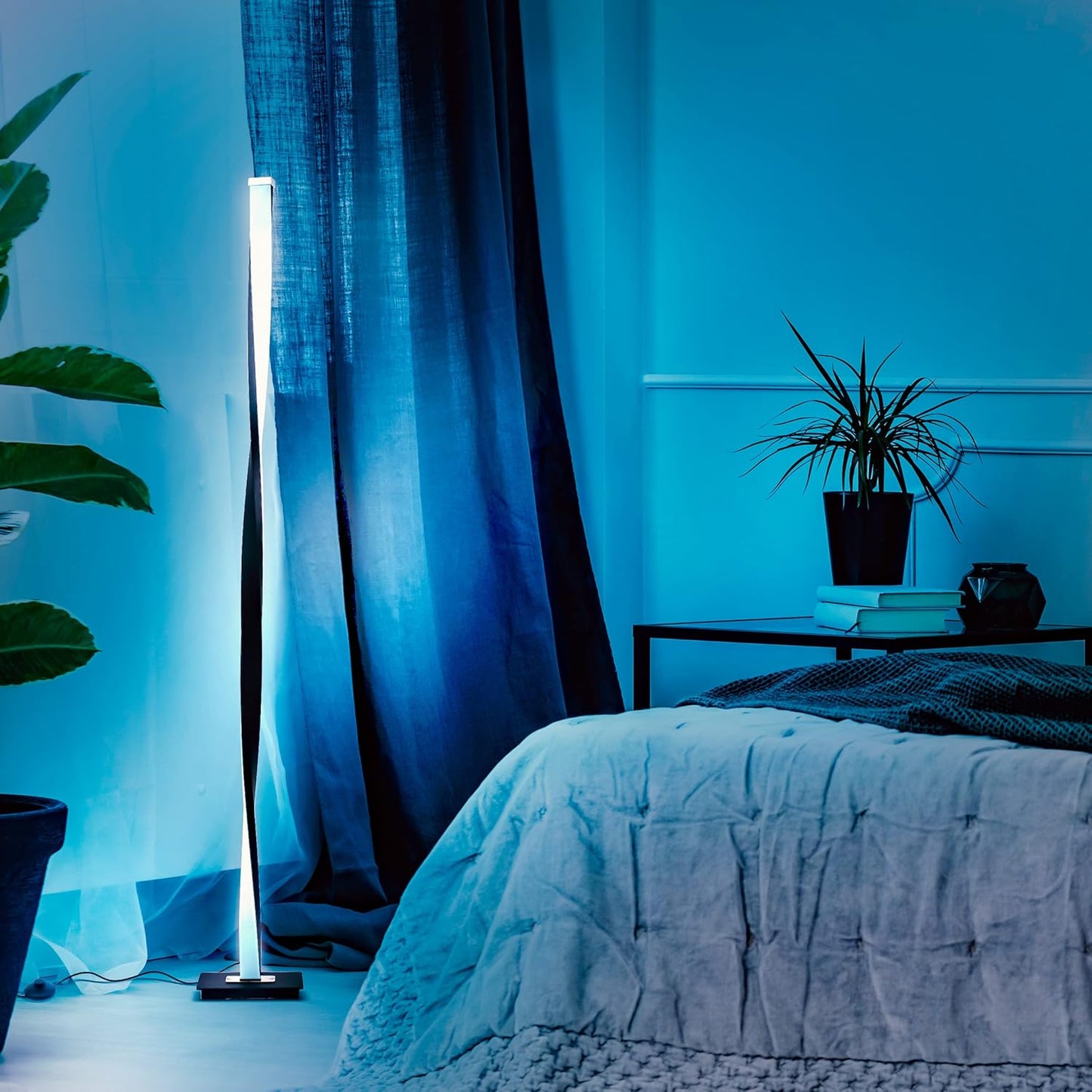 Brightech Helix Modern Color Changing LED Floor Lamp - 48” Tall Lamp with RGB Color Gradient and Contemporary Twisting Column Pole - Corner or End Table Standing Lamp - Built-in NO APP - Black