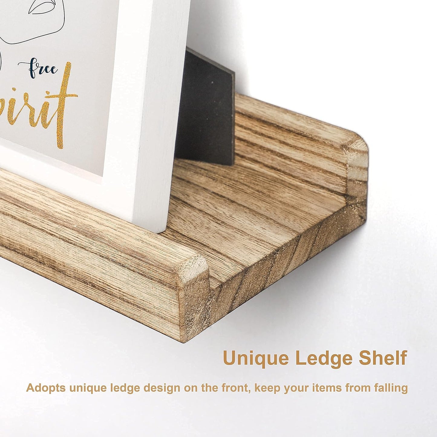 Emfogo Floating Shelves for Wall, 16.9 inch Wood Wall Shelves with Ledge, Floating Shelf Picture Ledge Set of 3 for Living Room Bedroom Kitchen Display and Storage(Rustic Brown)