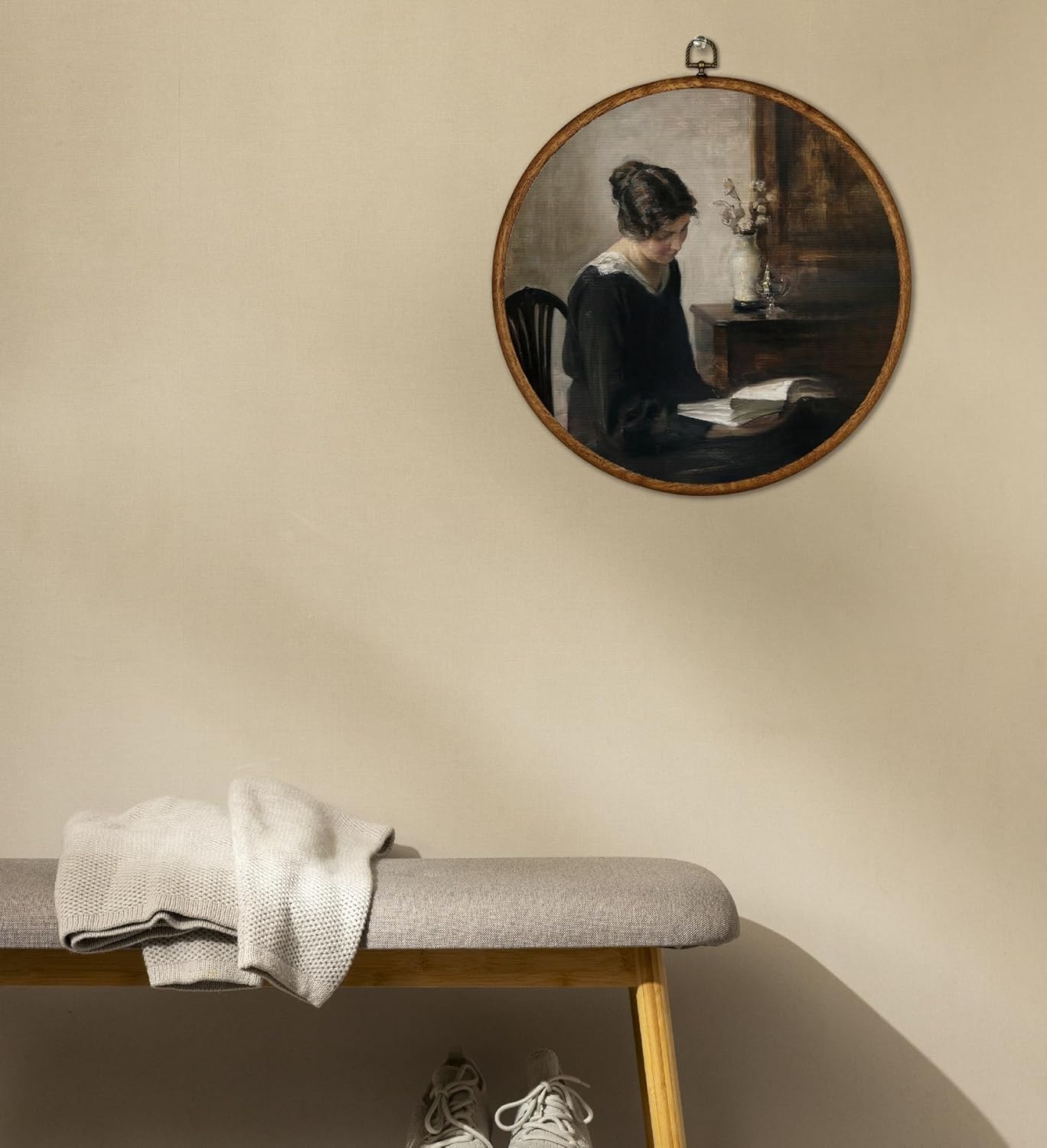 Vintage Moody Woman Reading Book Round Wall Art Framed, French Country Wall Decor, Master Paintings Farmhouse Antique Hanging Canvas Prints(10X10inches) -A18