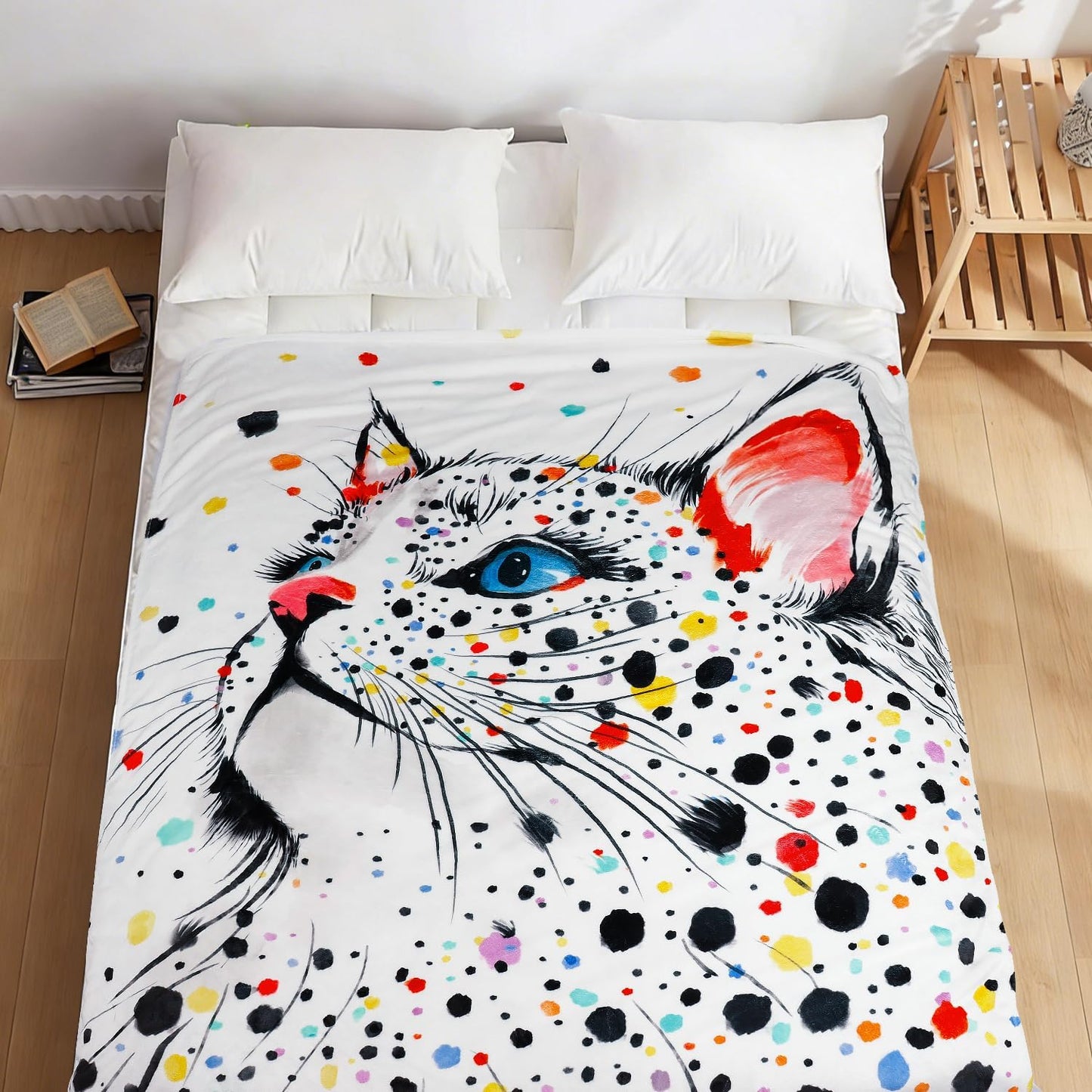 Cat Throw Blanket Colorful Spot Cats Blanket Cute Pet Cats Gift for Cat Lover Throw Blanket Flannel Fleece Cozy Fuzzy Plush Throw Blankets for Bed Chair Couch 50" X 60"