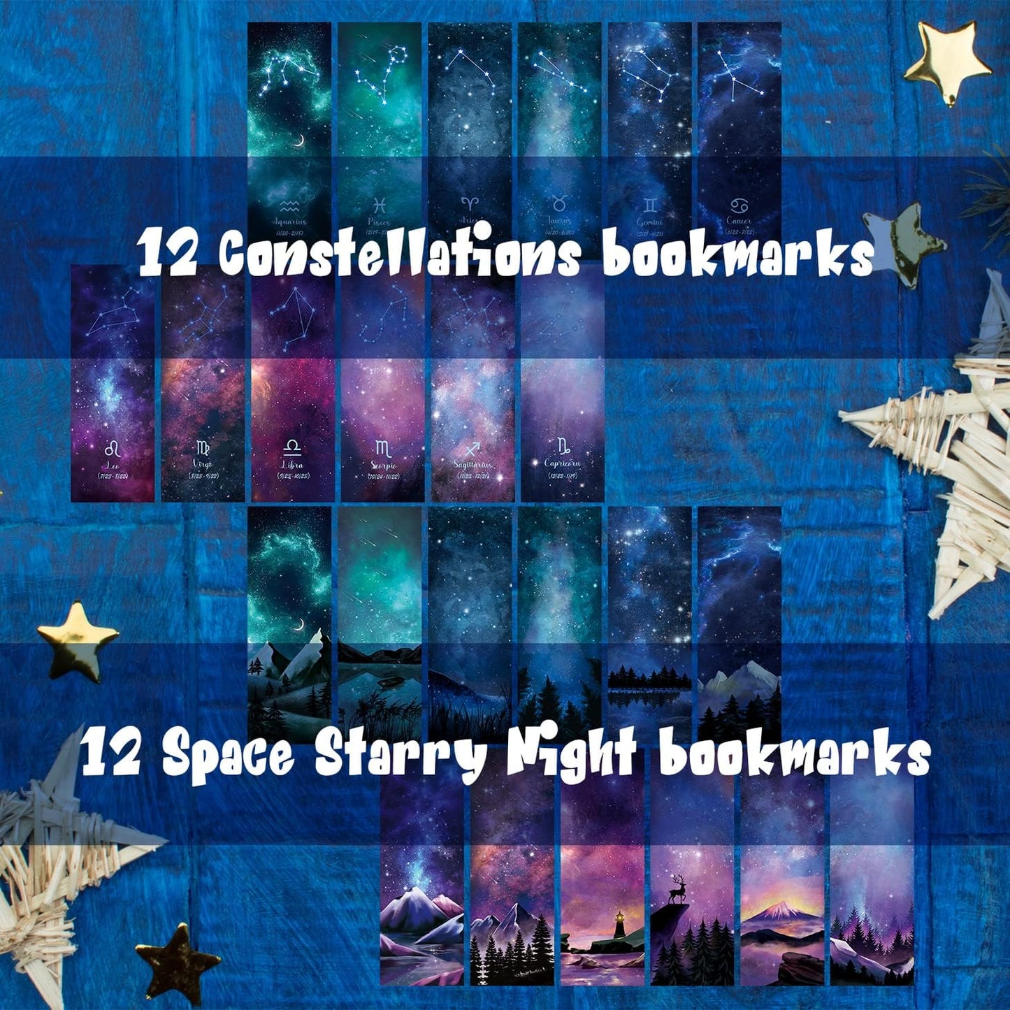 VOCHIC 12 Pcs Personalised Space Starry Night Bookmarks, Bulk Book Marks for Women/Men, Unique Zodiac Constellaion Bookmark for Book Lovers, Cool Book Mark for Adults,VBS Theme Gift