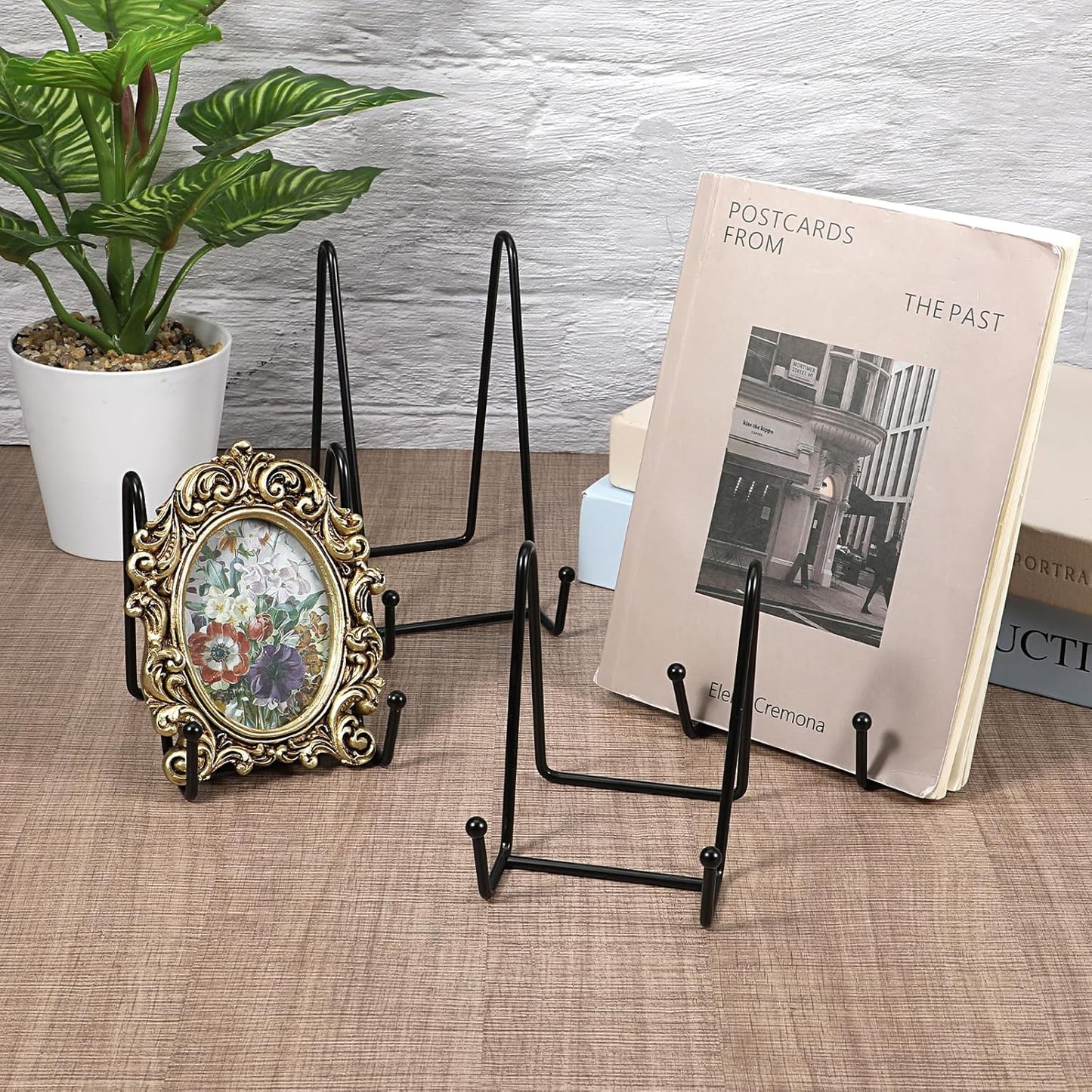 24 Pcs Plate Stands for Display, 12 Pcs 6 Inch Black Metal Picture Frame Stand 12 Pcs 4 Inch Metal Plate Display Stand for Decorative Dish, Picture, Art Crafts, Books