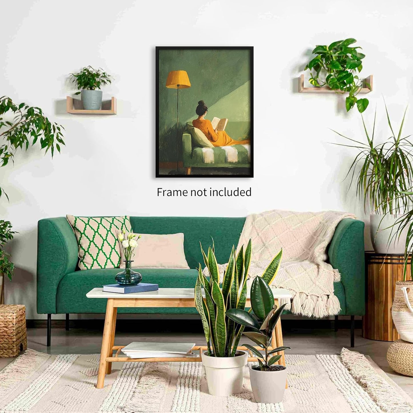 MWZUPQ Female Reading Book Poster Green Trendy Minimalist Book Wall Art Modern Vintage Aesthetic Canvas Prints Library Living Room Dorm wall decor 16X24 inch Unframed