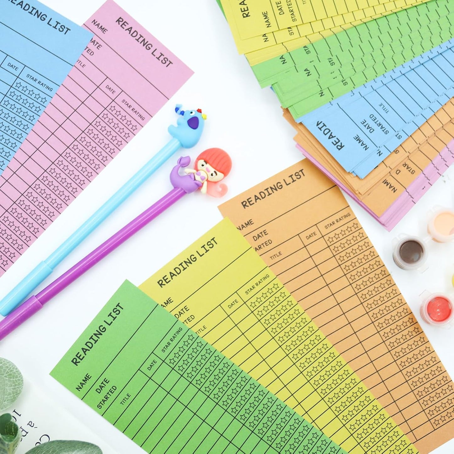 LOTMER 100 PCS Reading List Bookmark, 3 x 8 Inch Personal Libraries Cards, Reading Log Bookmark for Gifts and Literary Supplies for Reading Enthusiasts (Classic Five Colors)