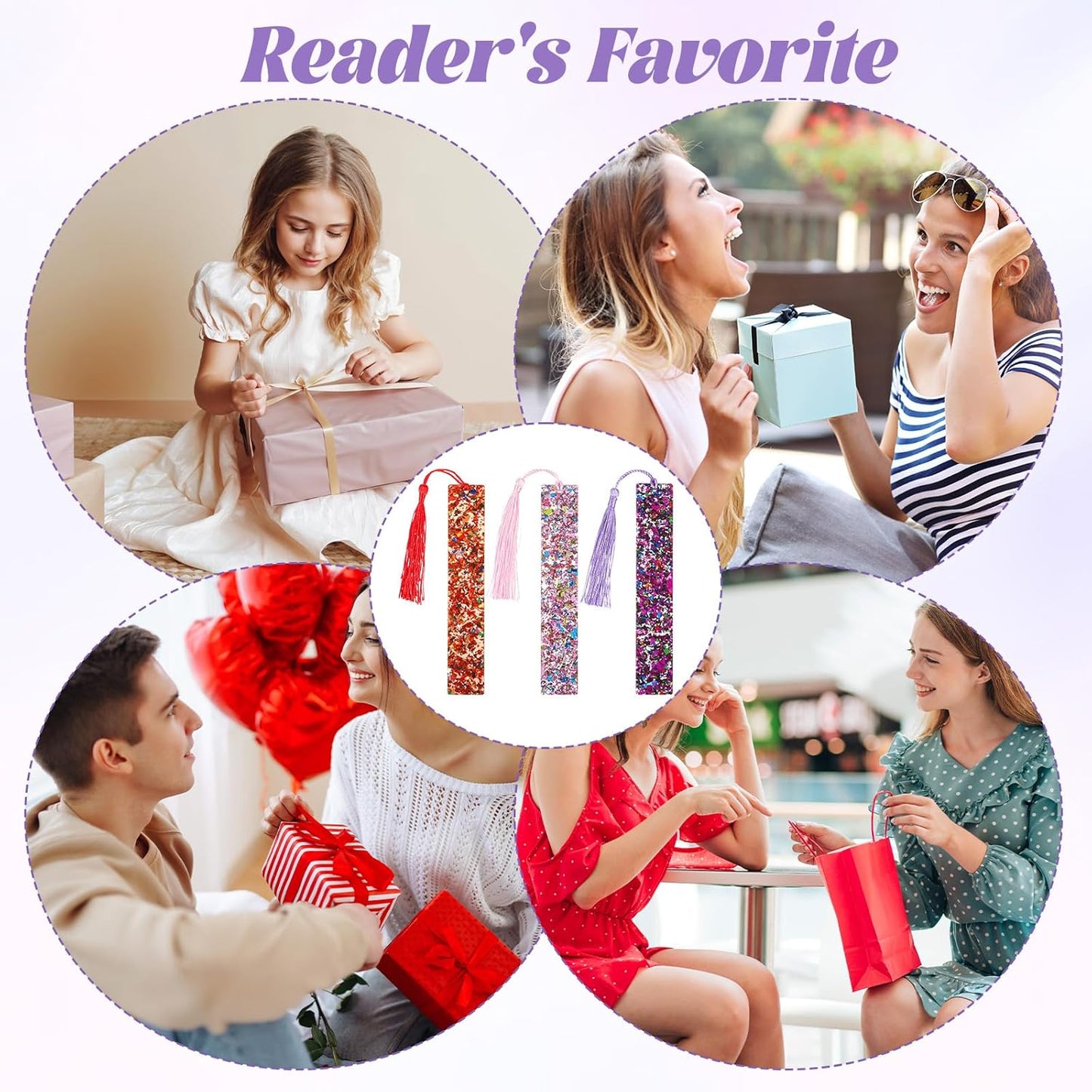 3PCS Glittering Bookmarks, Glitter Acrylic Bookmarks Transparent Glitter with Colorful Silk Tassels for Women Girls Reading Gifts