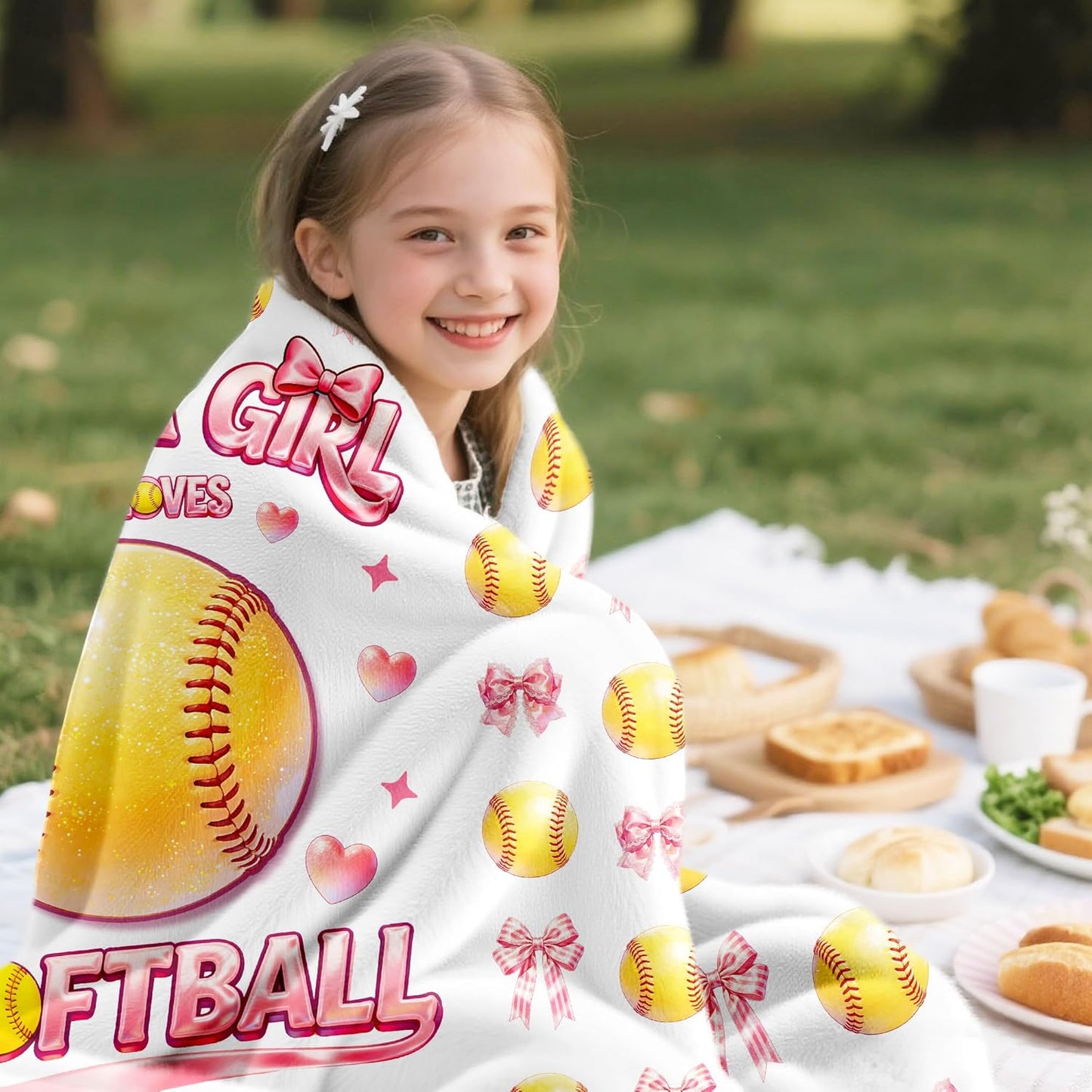 Softball Blanket Gifts for Girls Women Softball Lovers Plush Cozy Flannel Pink Bow Softballs Throw Blankets Softballs Team Stuff Gifts for Birthday Bed Decor Kids Teens Adults 50"x40"