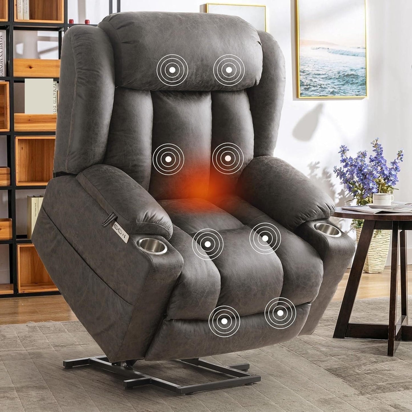 Power Swivel Glider Recliner Oversized Electric Recliner Chair with Heat & Vibration Massage Large Comfort Sofa for Living Room with USB Ports, Cup Holders, Side Storage Pockets