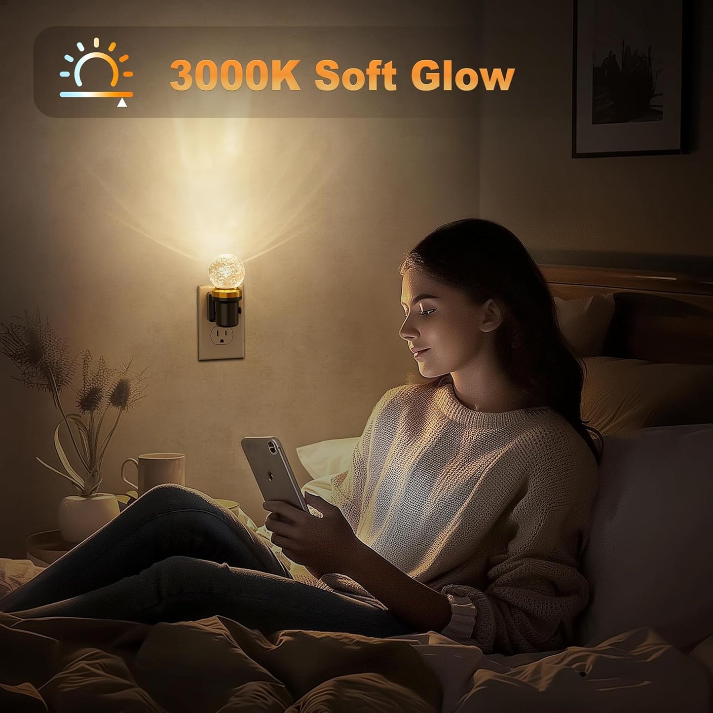 JandCase Night Lights Plug into Wall, 2 Pack Dimmable Night Light Pulg in, Globular Automatic Night Lights with Auto Light Sensor, Adjustable Brightness 3000K LED Night Light, for Bedroom Hallway