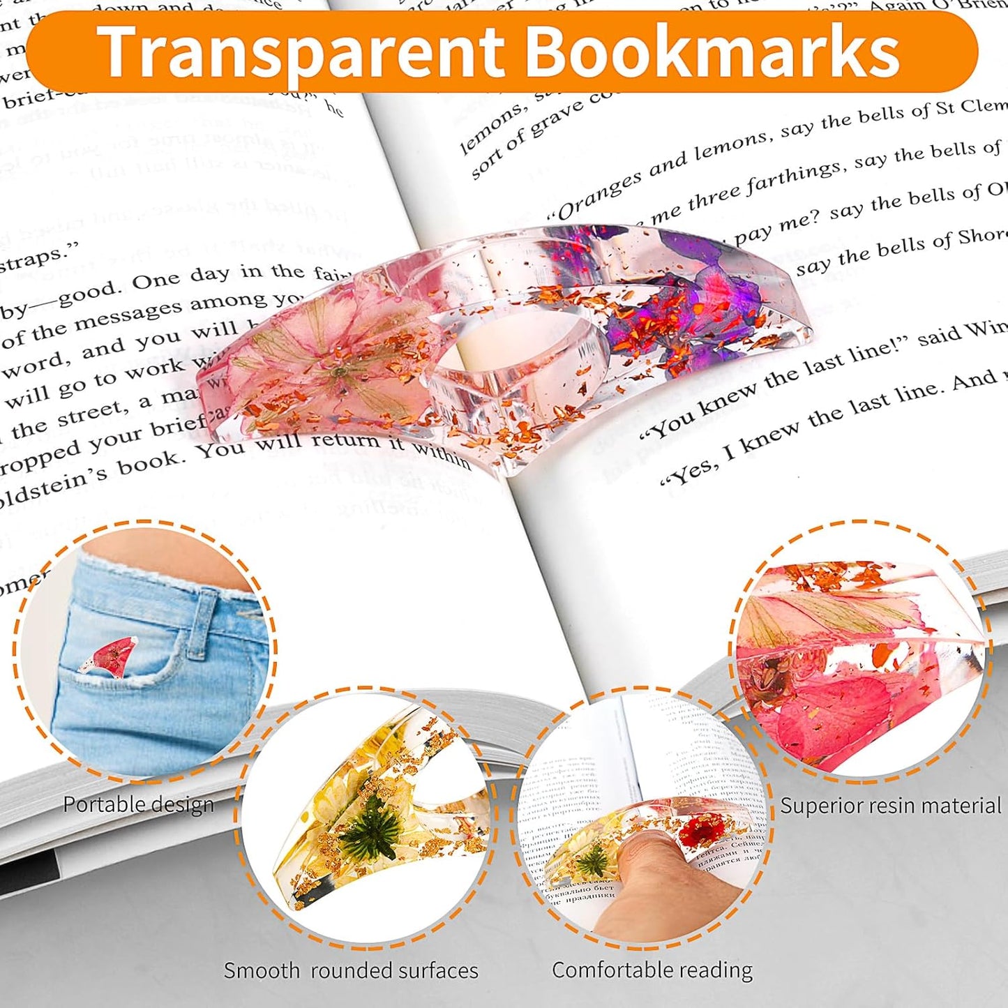 TIESOME Dried Flower Book Page Holder, 2 Pcs Resin Clear Floral Book Holder Thumb Reading Ring Book Opener Reading Accessories for Readers Book Lovers Bookworm Bookmarks (Style-B)