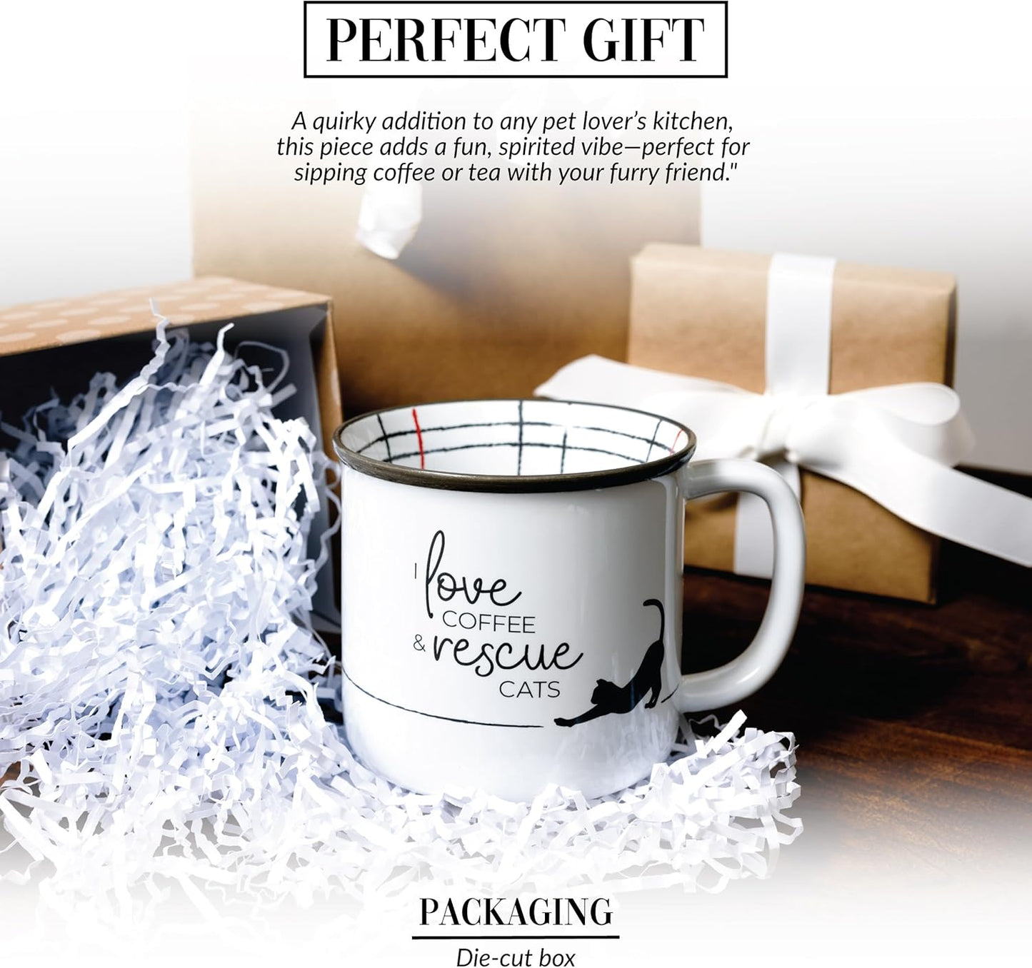 Pavilion Gift Company - I Love Coffee & Rescue Cats - 18 oz Coffee Mug Tea Cup Kitten Feline Cat Lover Gift Rescue Pet Mom Dad Present