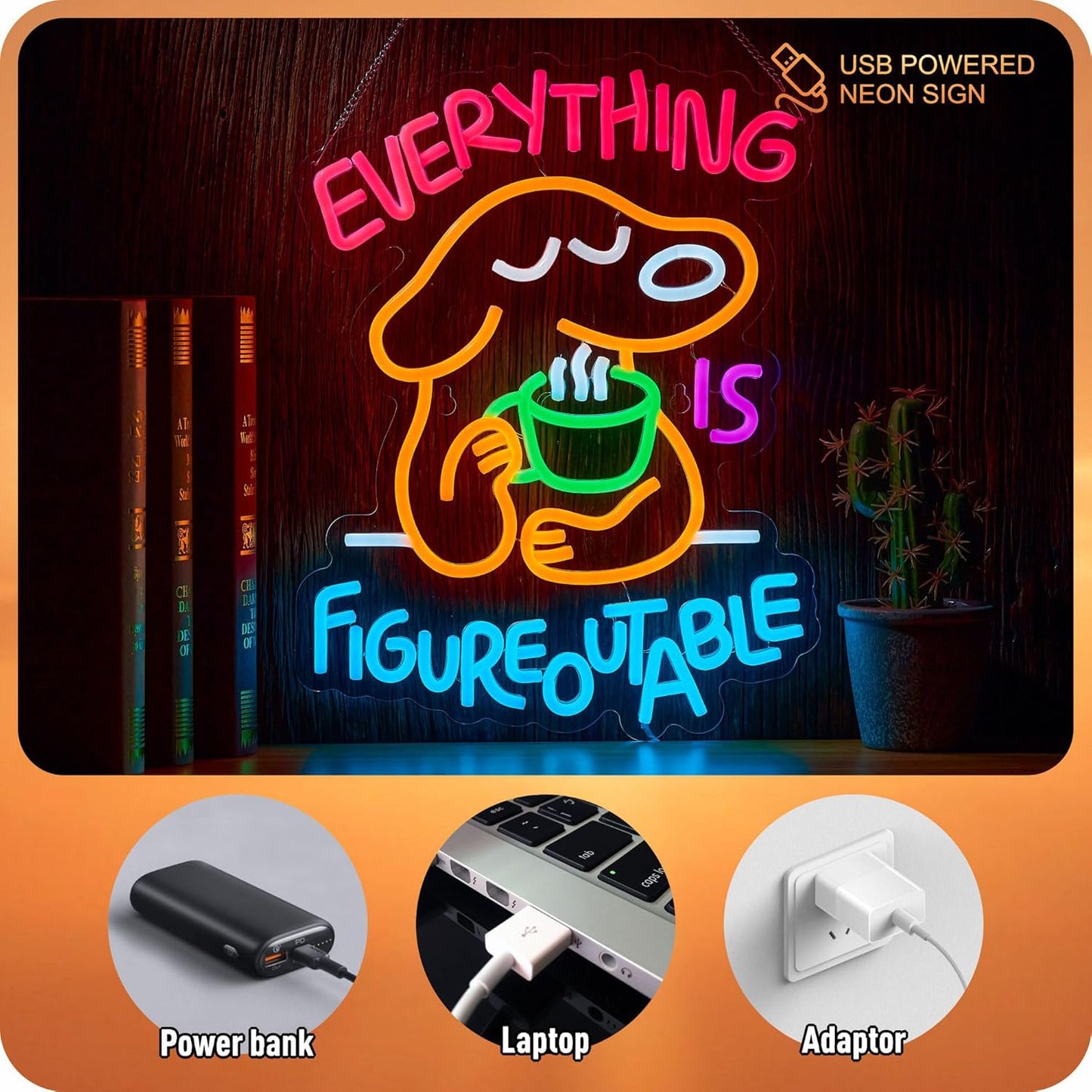 Everything Is Figureoutable Neon Sign Dog Pet Positive Affirmation LED Light for Wall Decor Inspirational Light Up Signs Motivational Art for School Classroom Party Store Home Compatible with Timer