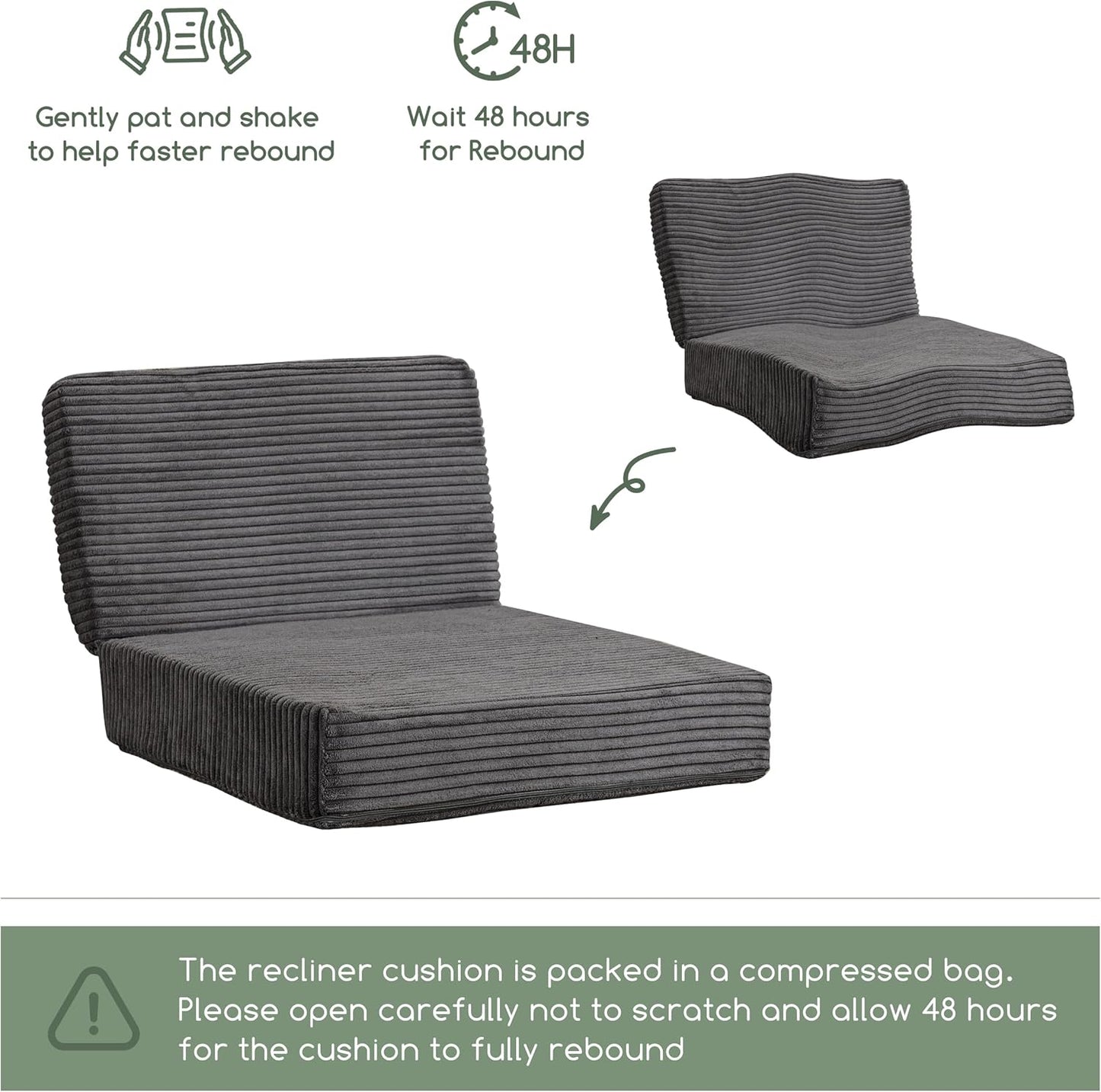 HIGOGOGO Corduroy Recliner Chair Cushion with Lumbar Support Pillow Soft Non-Slip 4" Thick Seat Pad Prevent Buttocks & Back Pain in Seniors (Grey, 12" Backrest)