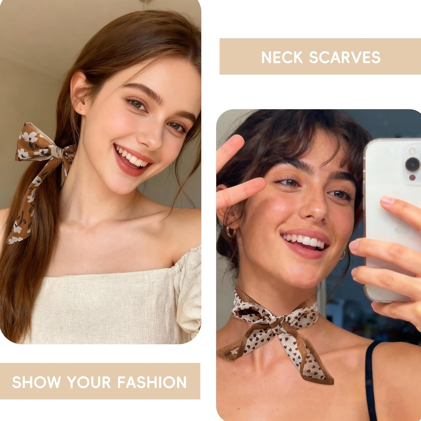 ZXZH 6 Pack Fashion Scarves for Women, Versatile Boho Head Scarf, Satin Scarf for Hair, Neck, Wrist, and Purse Accessories