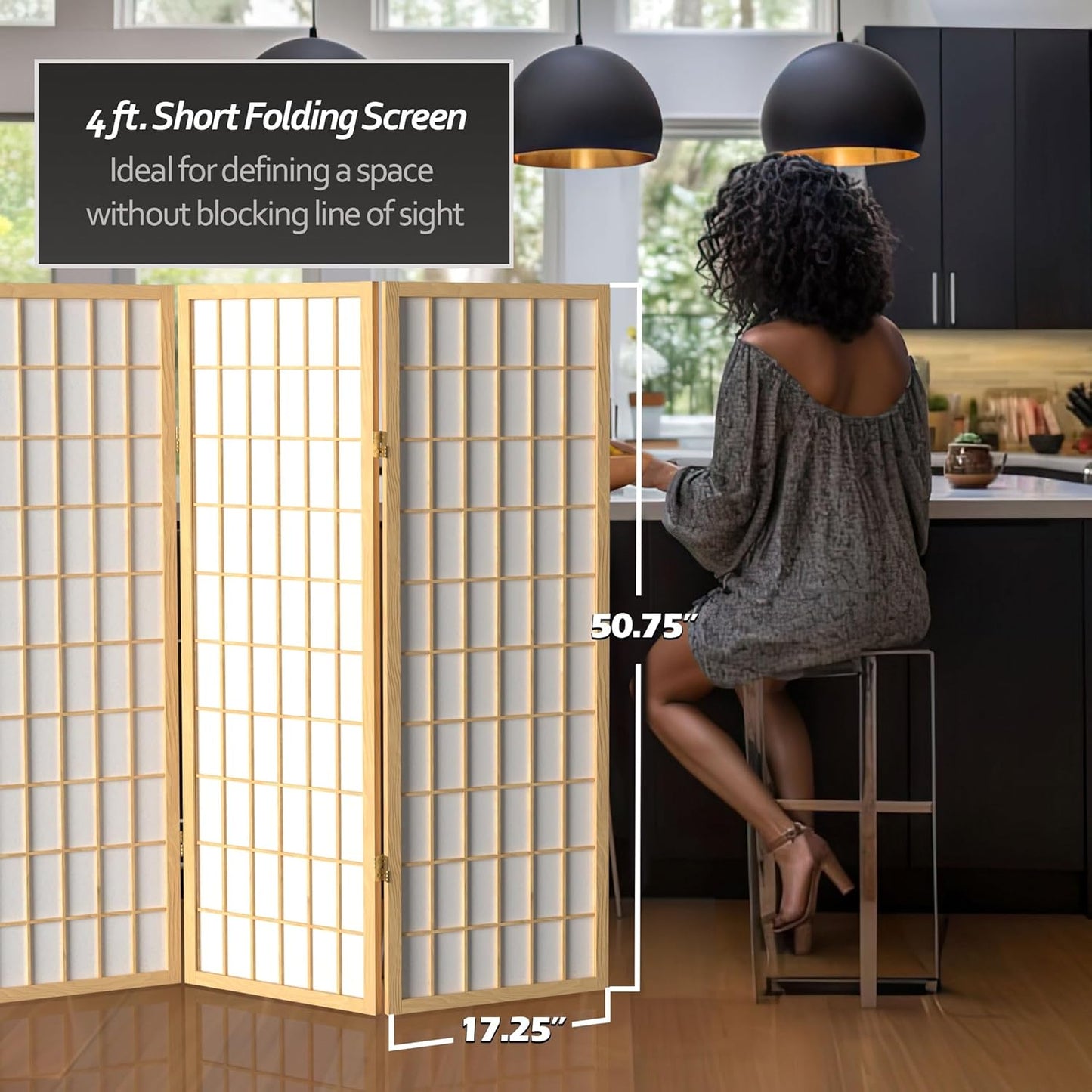 4 ft. Short Window Pane Shoji Screen - Natural - 3 Panels