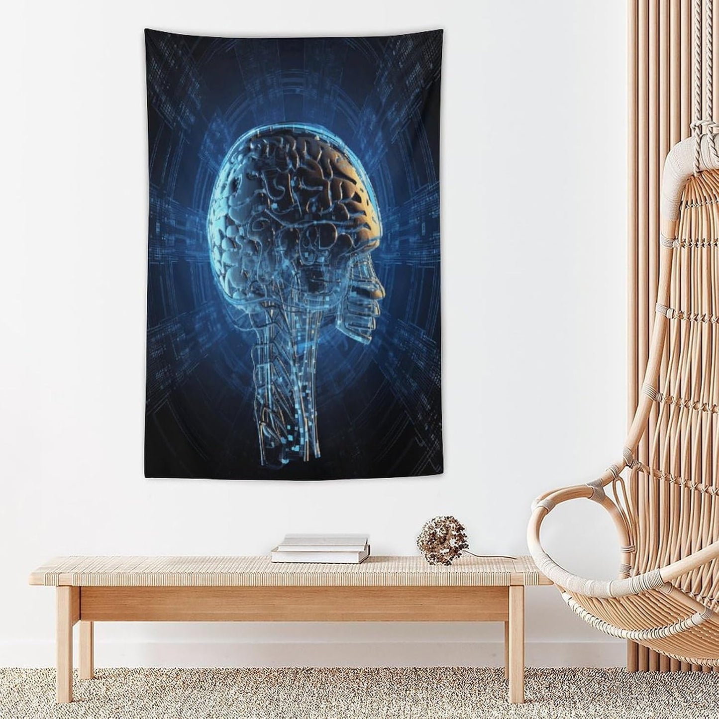 FodPand Artificial Intelligence Brain Tapestry Anti-fading Wall Tapestry with Installation Kit Backdrop Banner Multipurpose Aesthetic Tapestries Boho Wall Art Hanging Decorative Blanket 40"x60"
