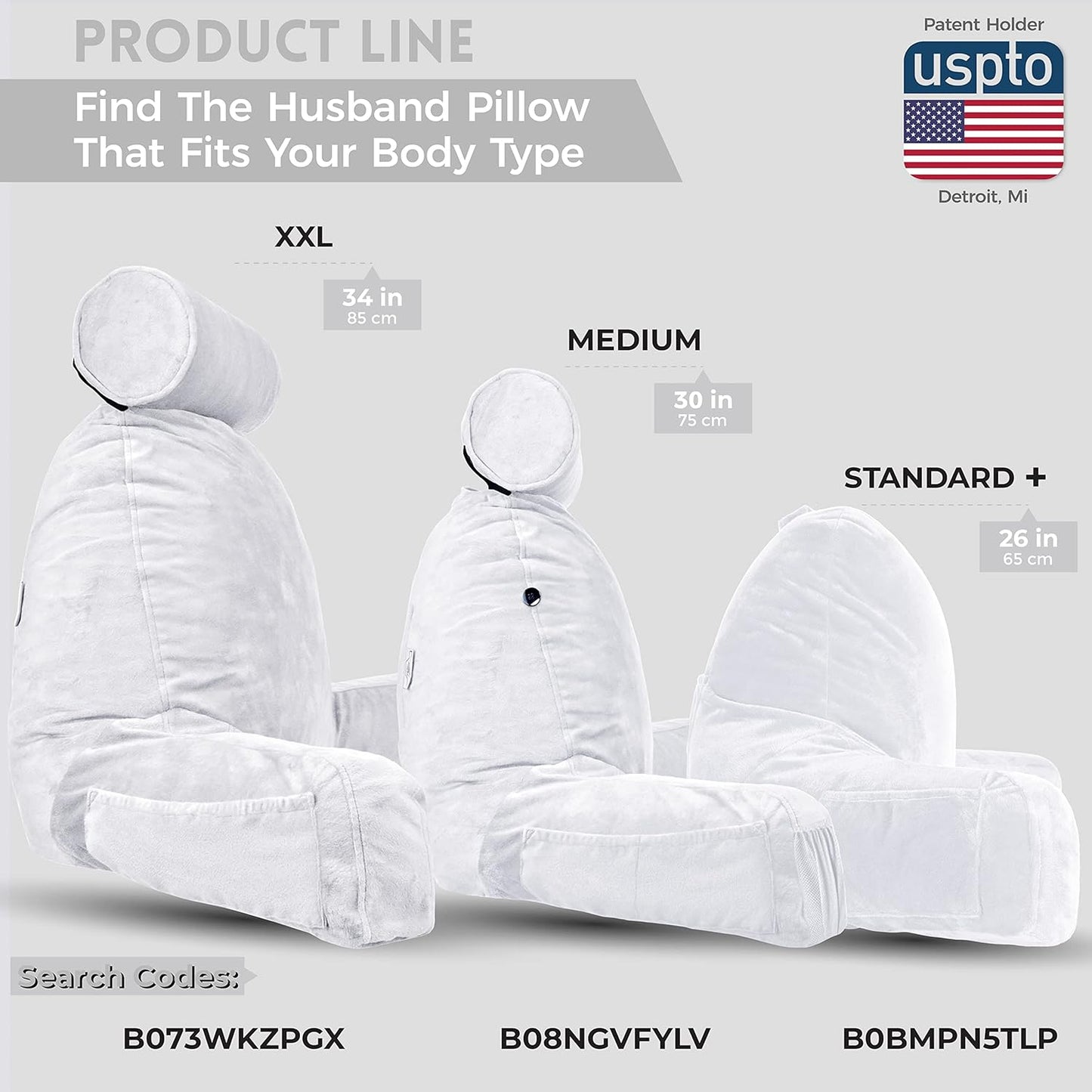 Husband Pillow Reading Pillow Cover Only - Reading Chair Cover with Generous Back & Side Pockets - Standard White - Soft Washable Plush Micro Fiber Case - Perfect for Lounging or Sleeping