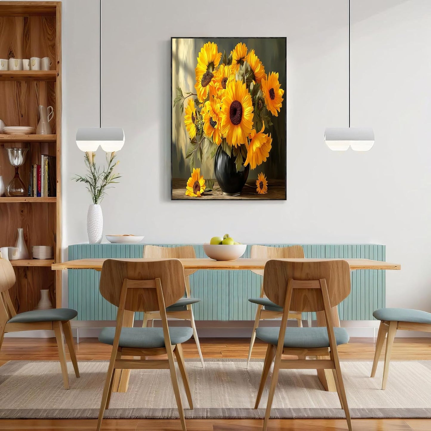 GDJSMIN Realistic Art Style Wall Art, Vase With Yellow Sunflowers Poster for Reading Room Living Room Decor 12x 16 inch Unframed