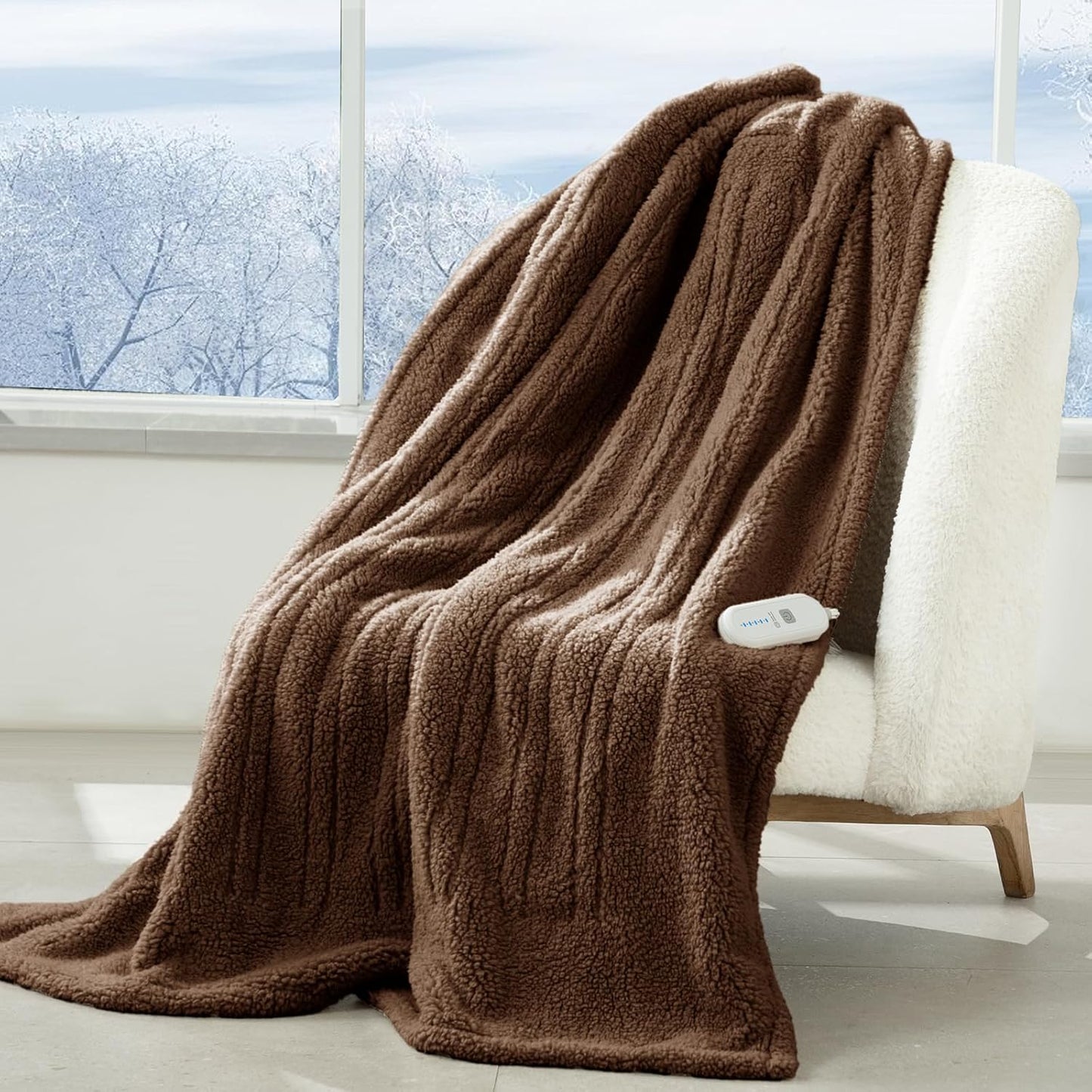 Electric Throw Blanket 50"X60"- Soft Double Sided Sherpa Heated Throw Blanket with 4 hrs Auto Shut Off & 5 Heatings Levels, ETL Certified & Overheating Protection for Home (Brown)