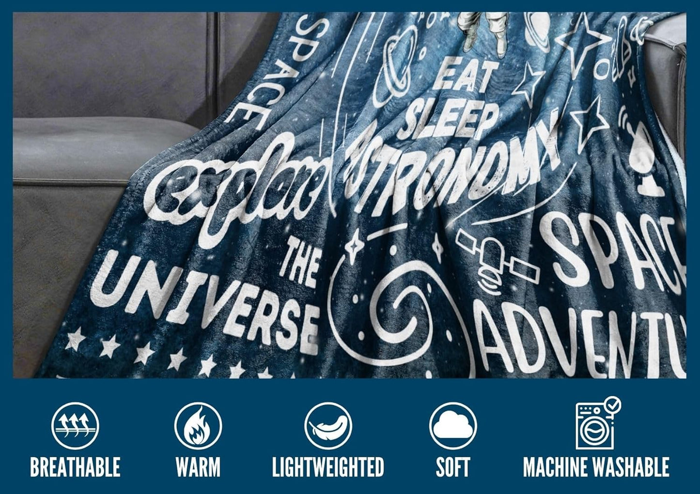 Space Gifts Blanket Astronomy Astronaut Flannel Plush Throw for Space Lovers (50"x 65")