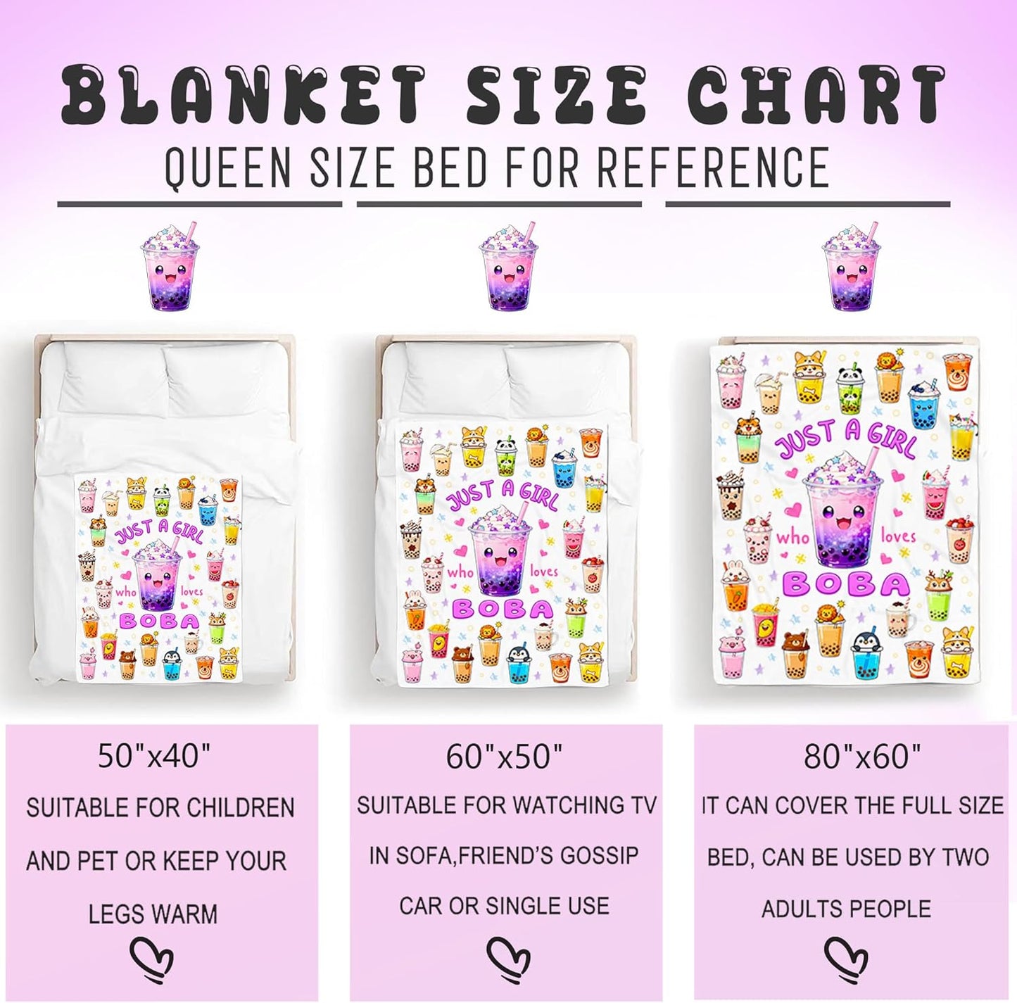 Bubble Tea Blanket Soft Plush Flannel Kawaii Bubble Boba Tea Throw Blanket Just A Girl Who Loves Boba Gifts for Birthday Home Decor Women Kids Adults 50"x40"