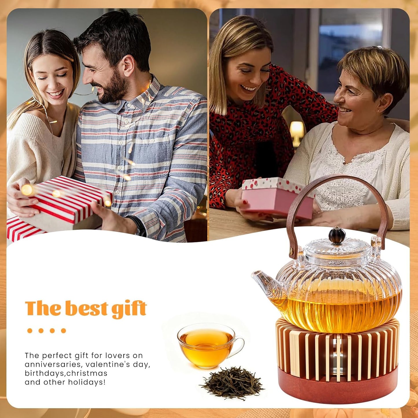Inmorven Teapot Warmer, Aluminum Tea Warmer with Wooden Base, 4.33 inch Candle Heater for Heating Tea, Coffee, Milk, Food,Camping and Traveling, Suitable for All Teapots - S