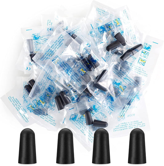100 Pairs Black Foam Ear Plugs - 33dB NRR Noise Cancelling, Durable & Comfortable, Individually Wrapped for Work, Construction, Shooting, Travel, Loud Events