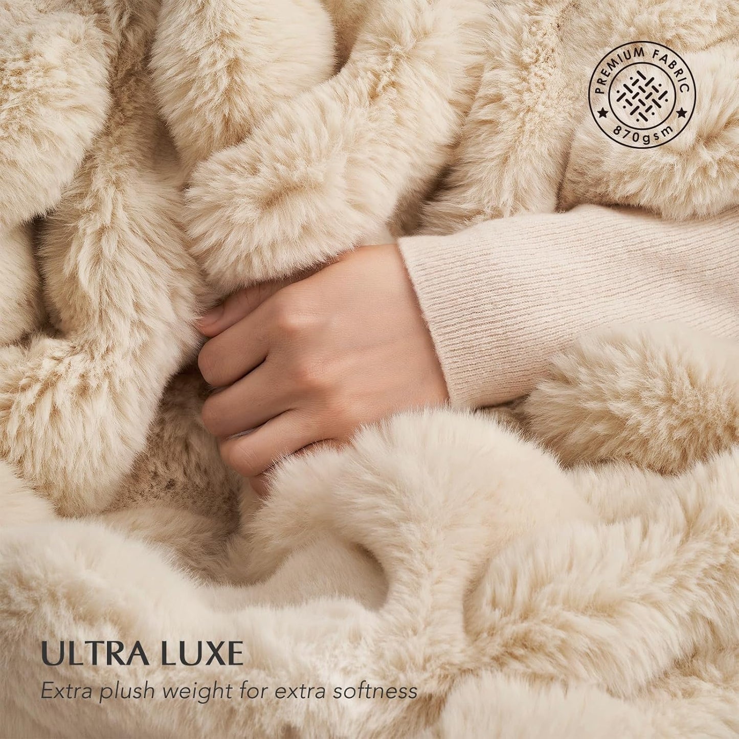 EverGrace Ultra Soft Luxury Fluffy Faux Rabbit Fur Throw Blanket, Thick Warm Bubble Throw for Bed, Cozy Plush Reversible Blankets for Couch, Chair, Sofa, Cream, 60x80 Inches