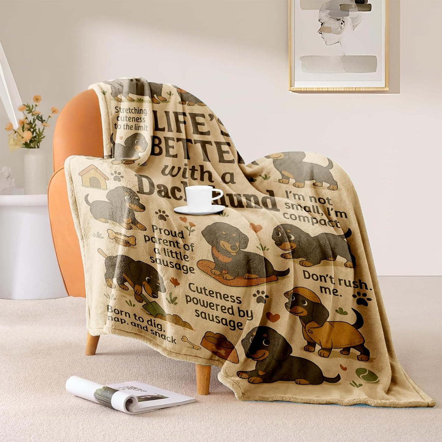 Dachshund Throw Blanket Gift, Cute Doxie Wiener Dog, Dog Lover Present for Women and Men, Cozy Couch Bed Travel Decor, Birthday Christmas Mother's Day Housewarming, 50'' x 60''