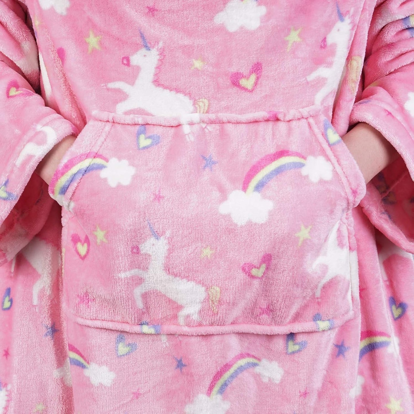 Softan Wearable Fleece Blanket with Sleeves & Foot Pocket for Kids Boys Girls Children,Lightweight Soft Blanket with Sleeves and Hook & Loop 48" x 48" Pink Unicorn