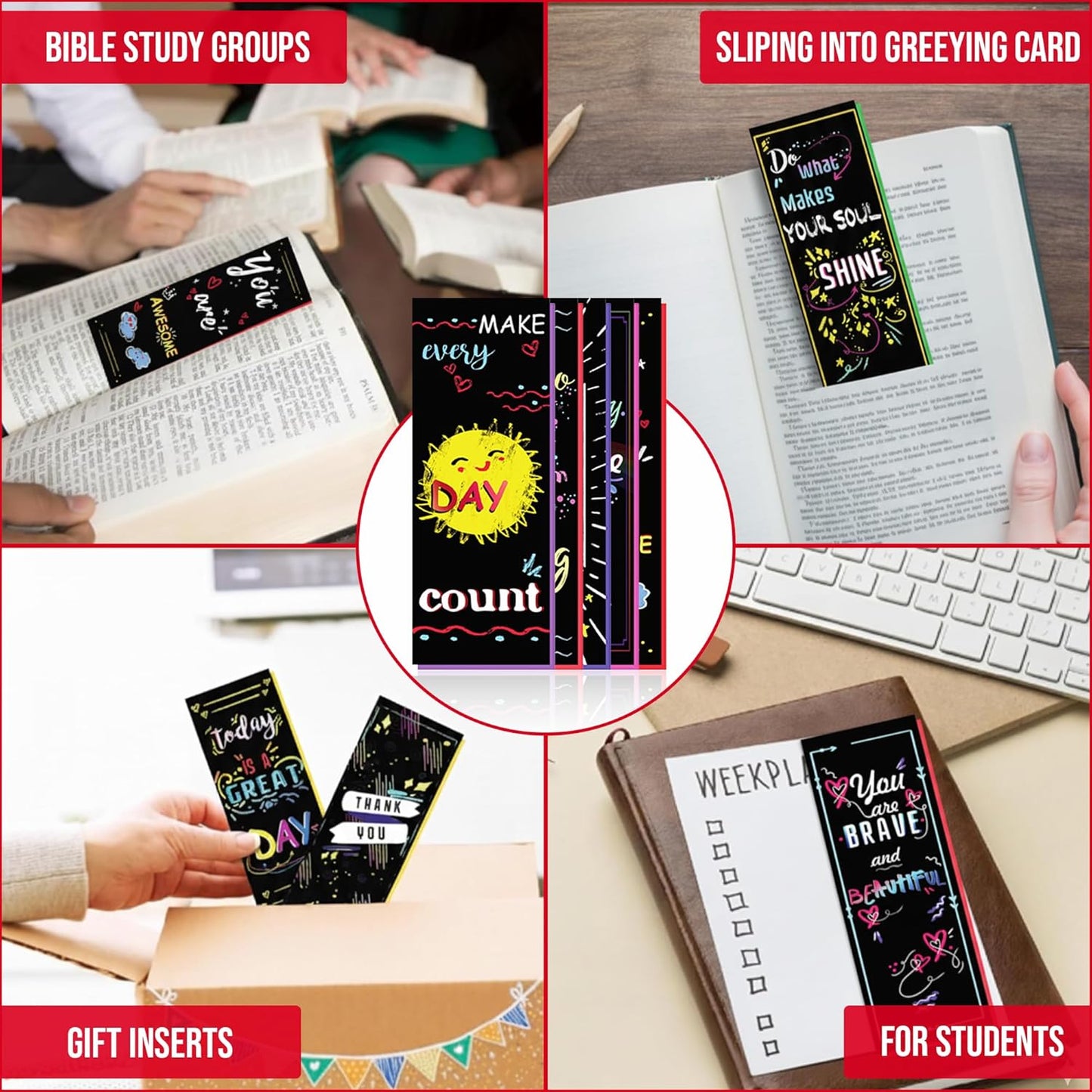 Iconikal 100-Count Inspirational, Motivational, Gratitude, Appreciation, Kindness & Encouragement Sayings Bookmarks
