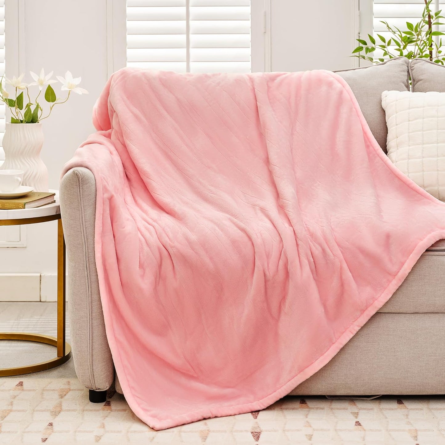 Electric Blanket Twin 62"84" - Premium Cosy Soft Electric Blanket with 6 Heating Levels, Fast Heating Flannel Sherpa Blanket for Bed & Couch - Auto Shut Off/Machine Washable Blanket (Pink)
