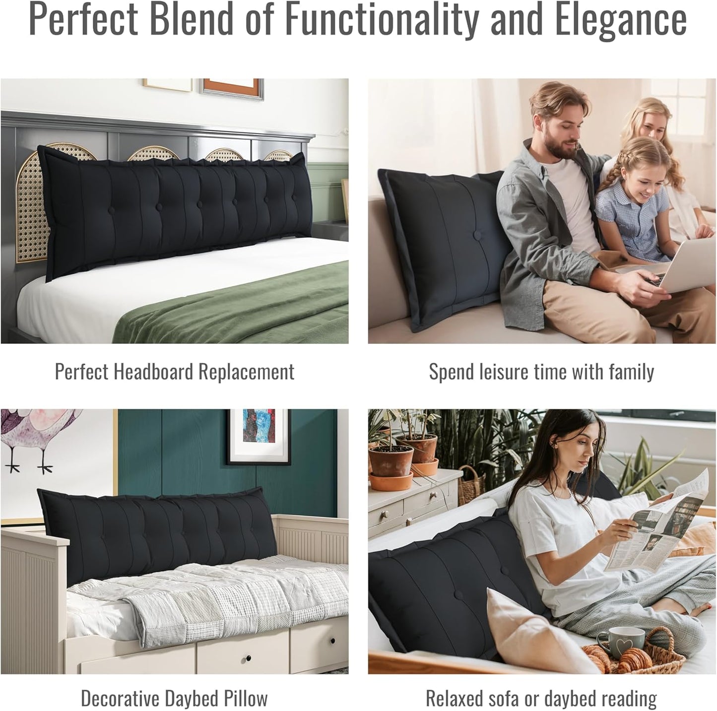 Daneey Large Headboard Pillow Queen Soft Daybed Pillows Bolster for Bed Back Pillow for Sitting in Bed Long Pillow for Bed Reading Pillow Adult Couch Sofa Backrest, Removable Cover