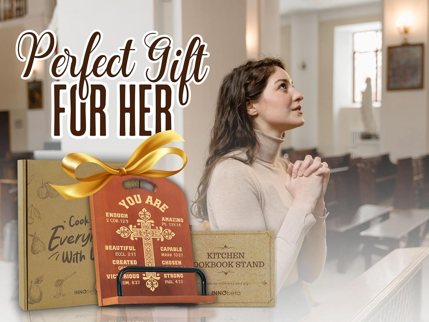 InnoBeta Christian Gifts for Women, Cookbook Stand for Kitchen Counter, Perfect Gift for Mom, Grandma on Birthday, Adjustable Tablet Recipe Book Holder, Unique Kitchen & Home Decor